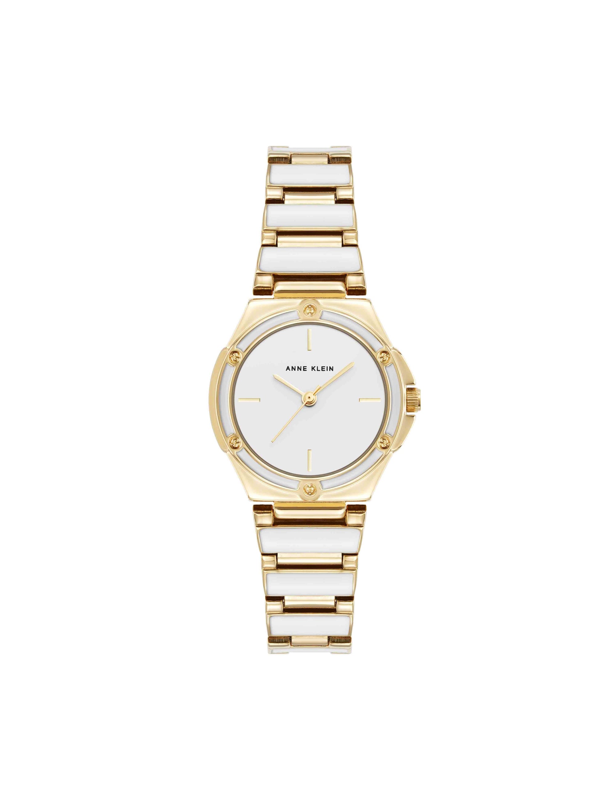 Anne Klein White/Gold-Tone Enamel-Accented Bracelet Watch