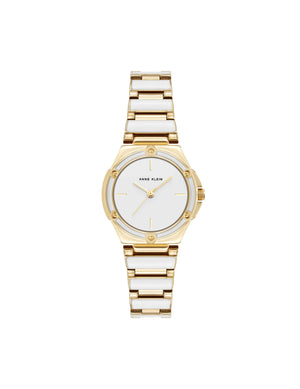 Anne Klein White/Gold-Tone Enamel-Accented Bracelet Watch