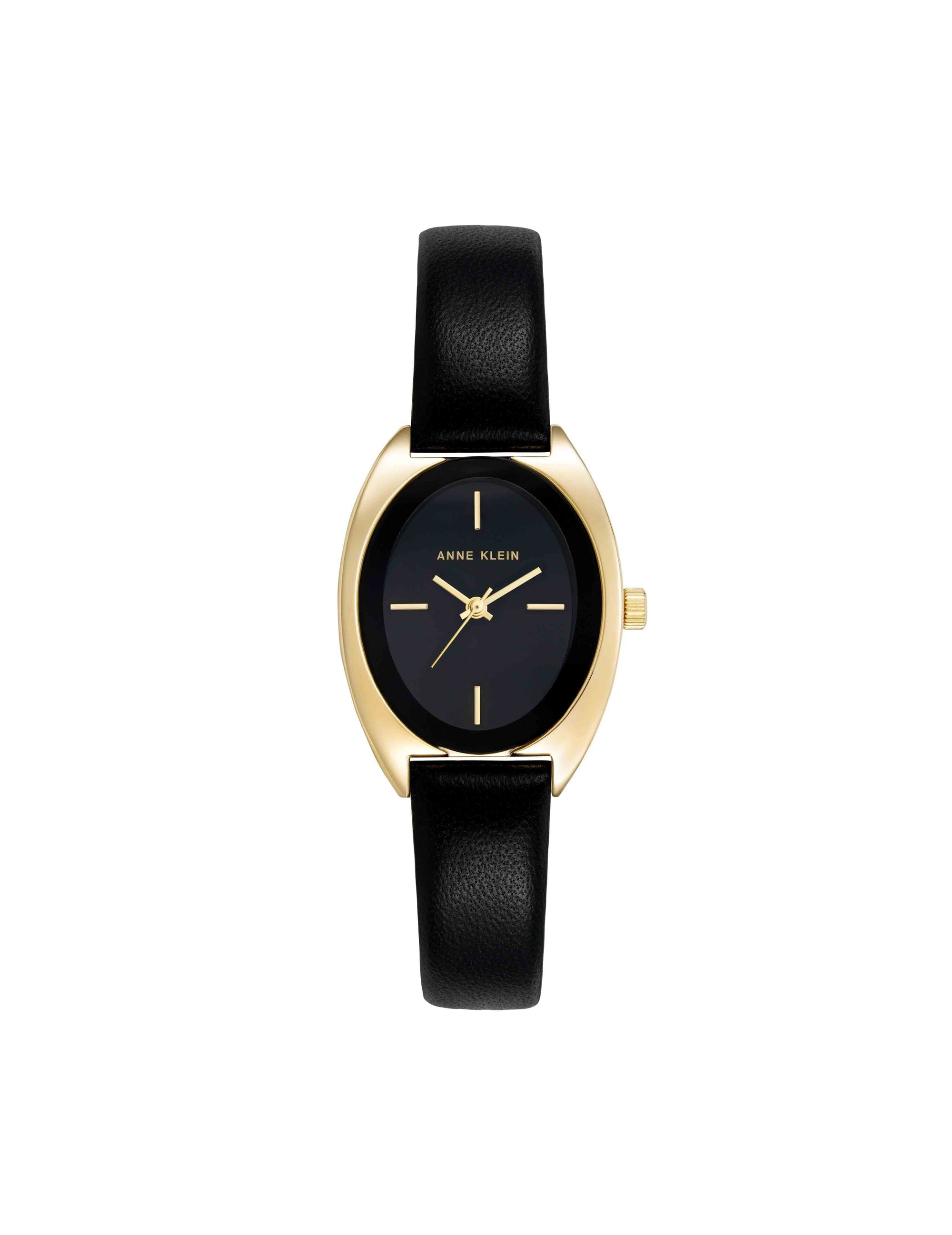 Anne Klein Gold-Tone/Black Modern Strap Watch