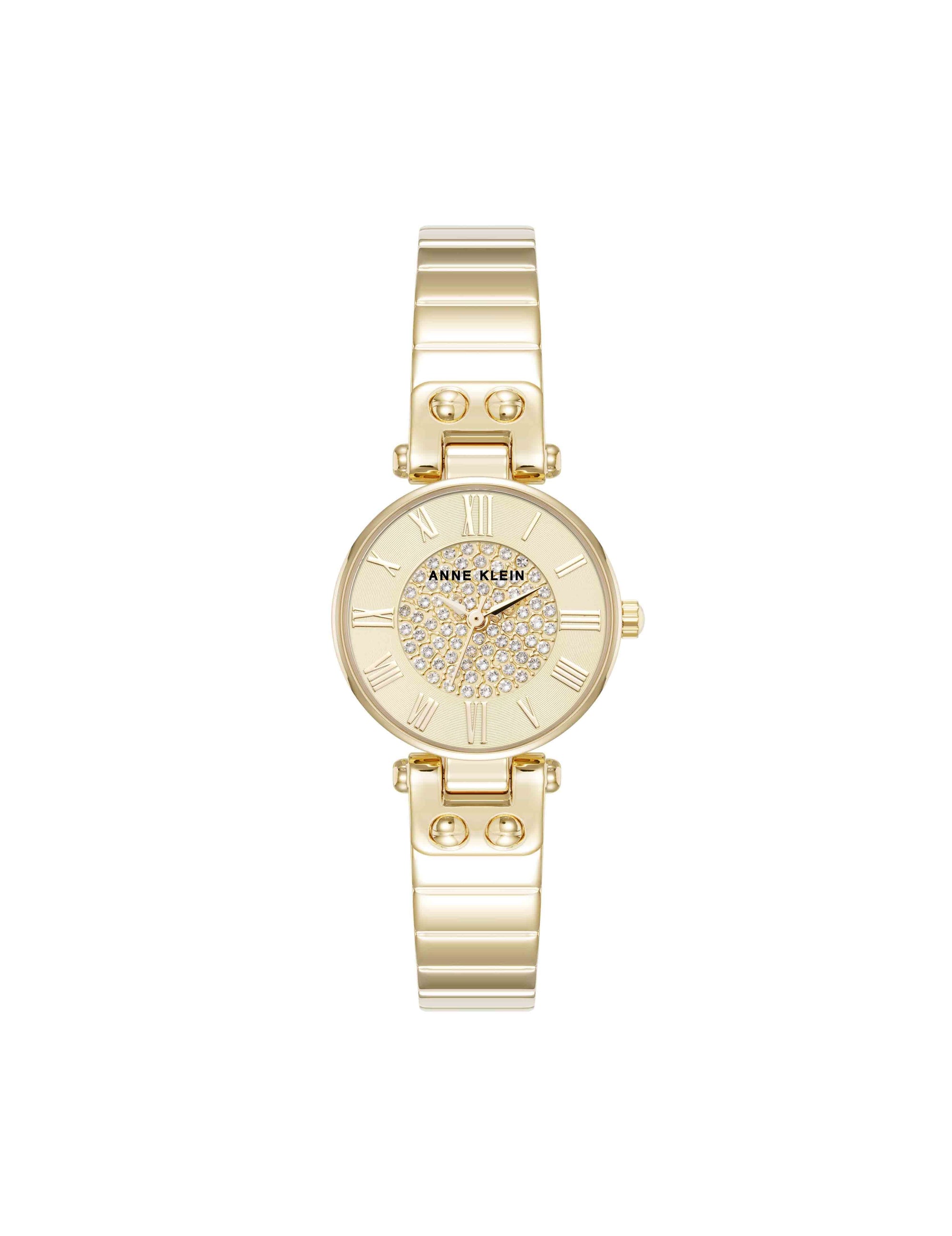 Anne Klein Gold-Tone Crystal Accented Bangle Watch