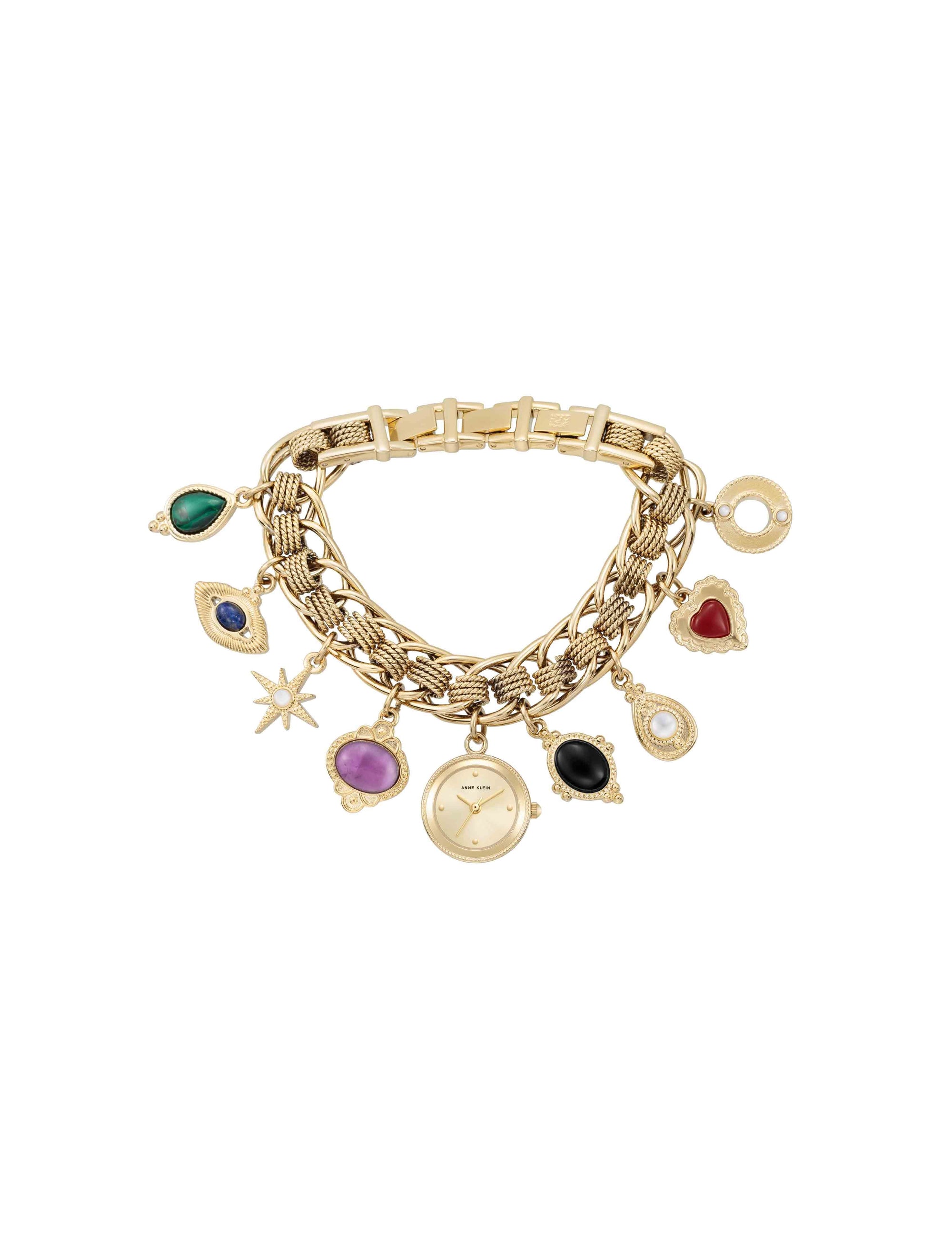 Anne Klein Gold-Tone Gemstone Charm Bracelet Watch