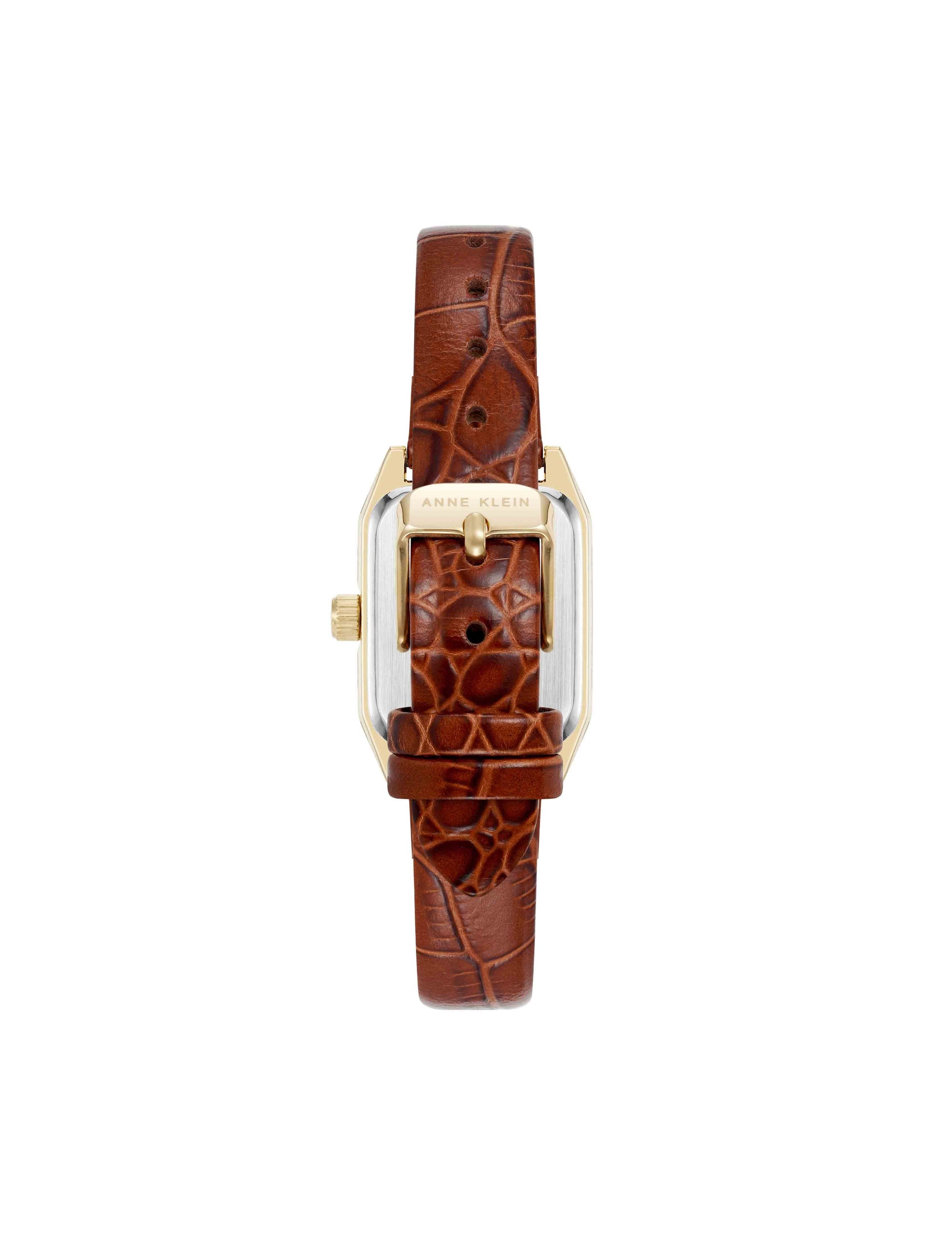 Anne Klein Octagonal Shaped Leather Strap Watch