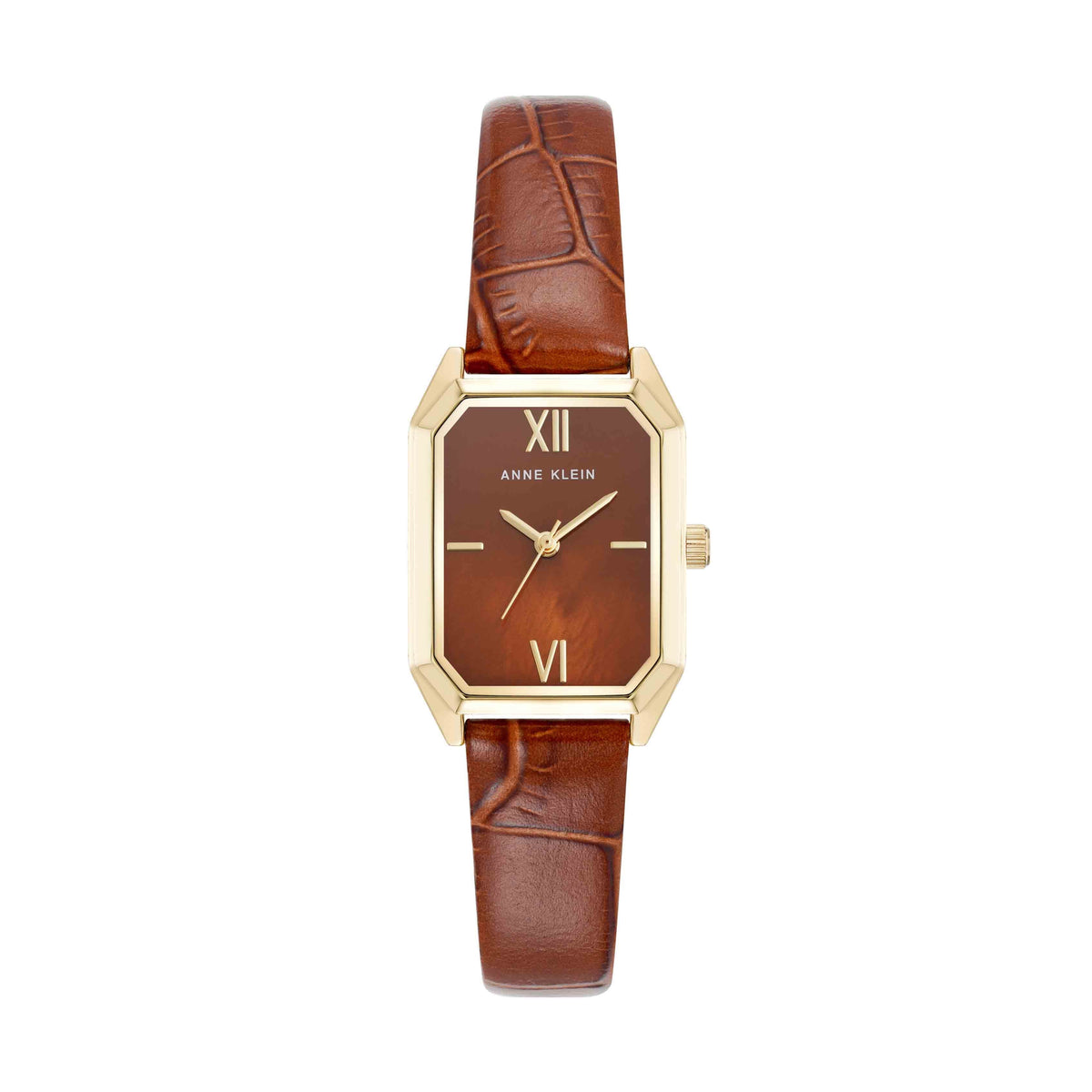 Octagonal Shaped Leather Strap Watch - Anne Klein
