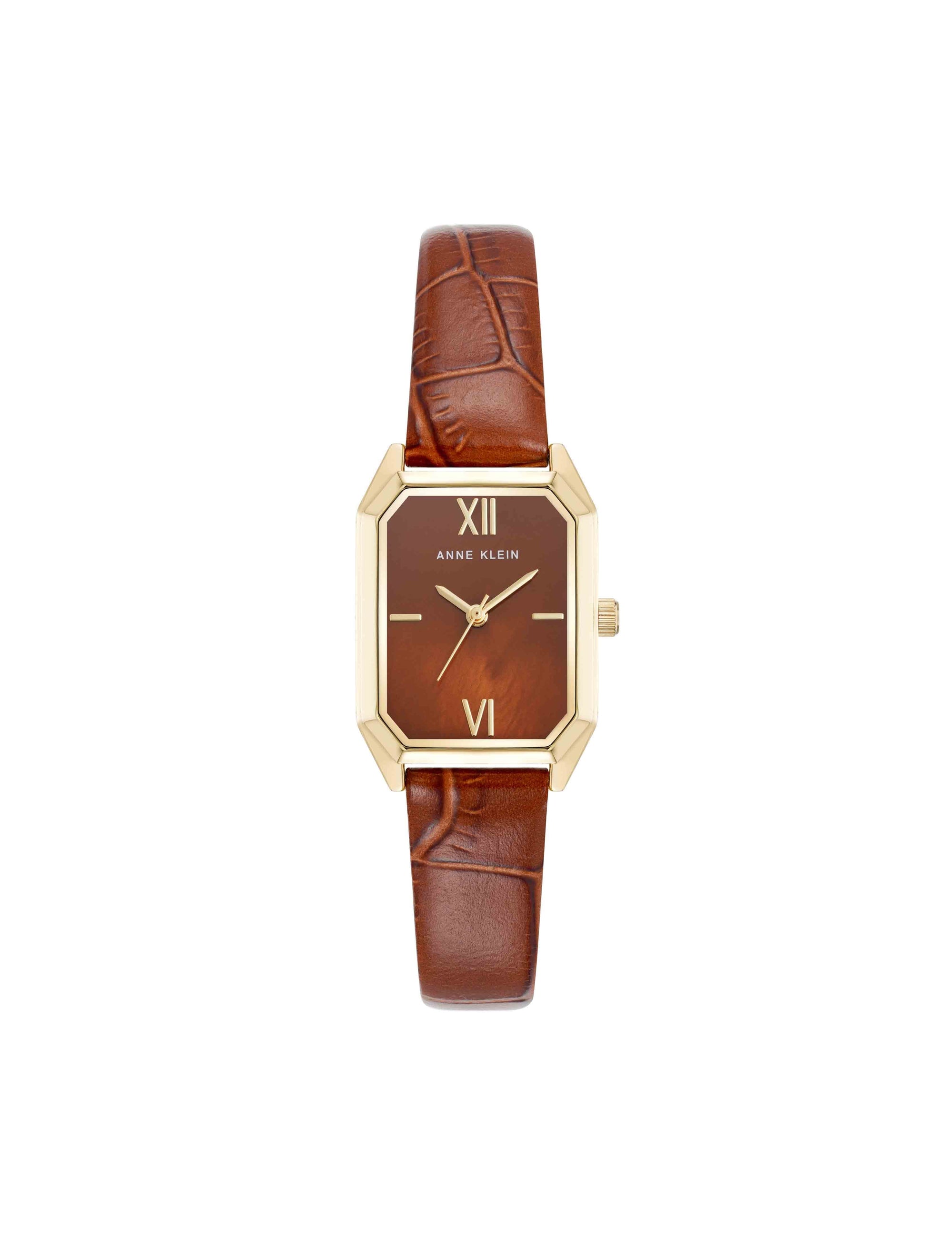 Anne Klein Brown/Gold-Tone Octagonal Shaped Leather Strap Watch