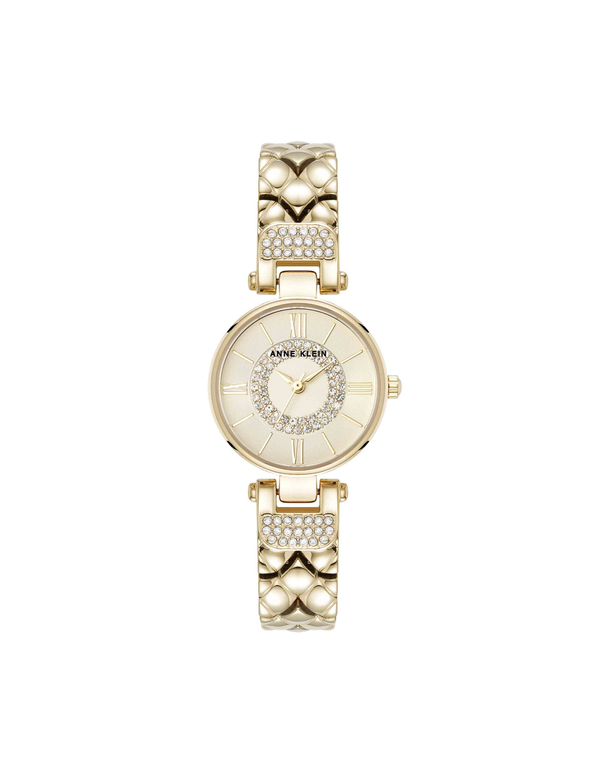 Anne Klein Gold-Tone Crystal Accented V-Link Watch