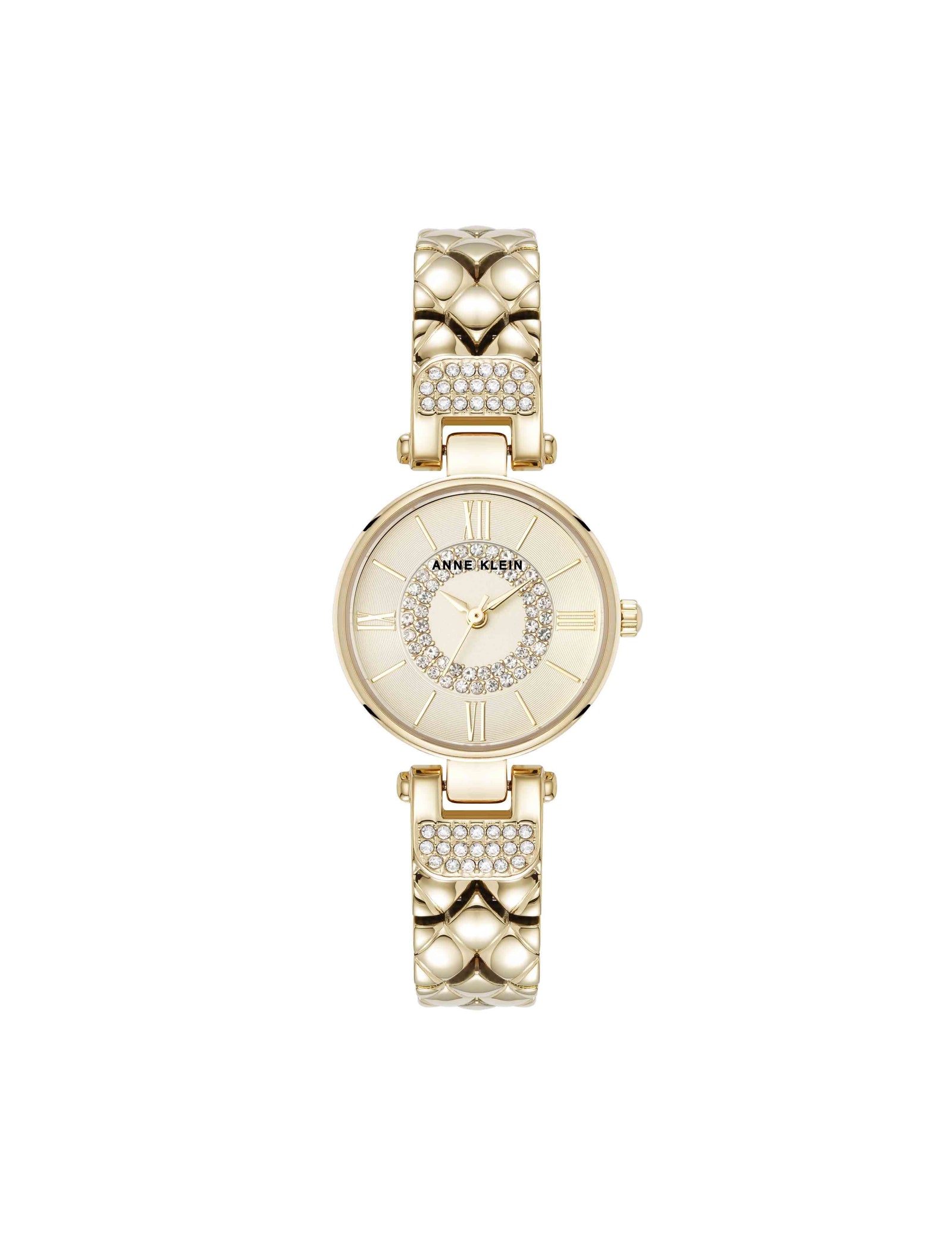 Anne Klein Gold-Tone Crystal Accented V-Link Watch