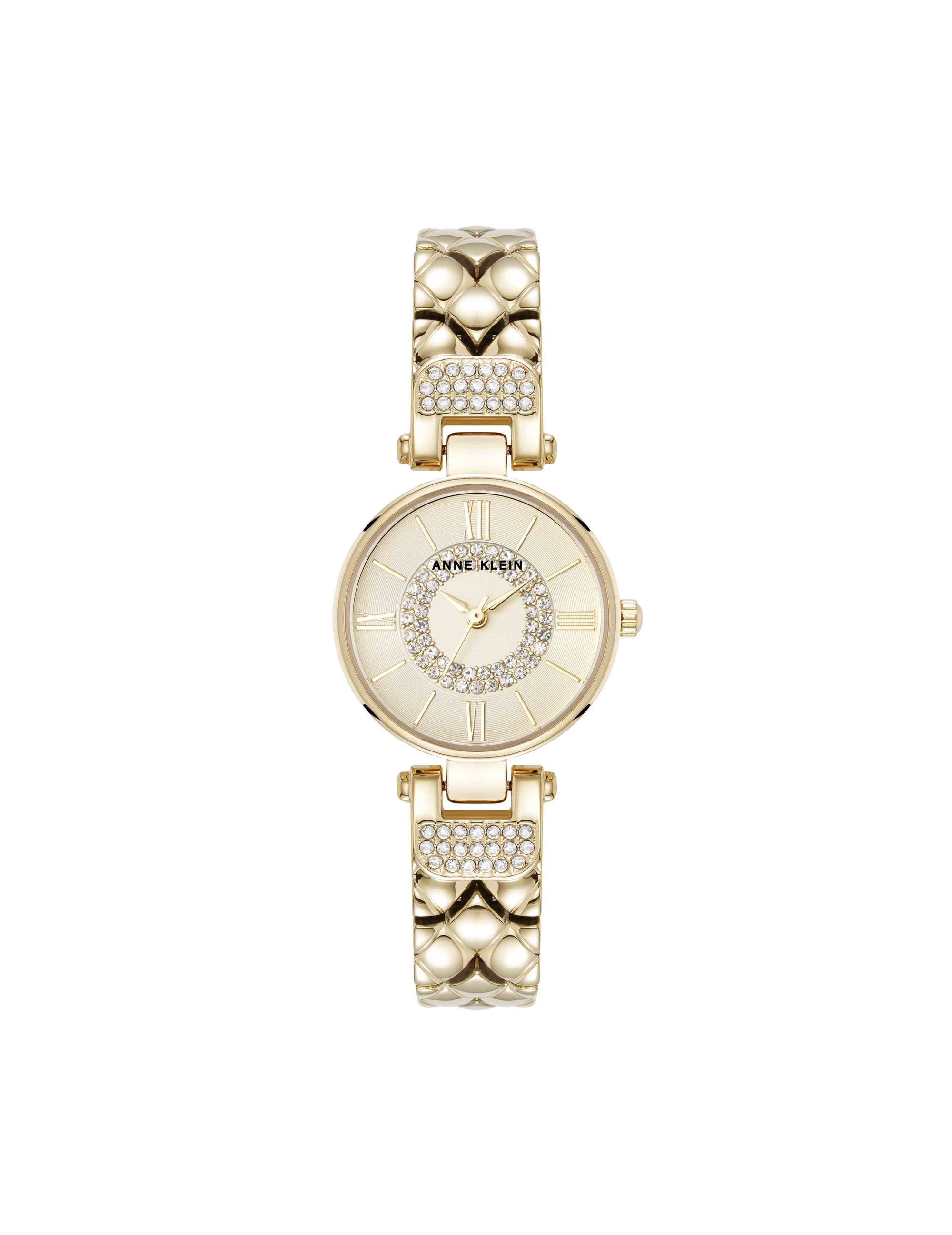 Anne Klein Gold-Tone Crystal Accented V-Link Watch