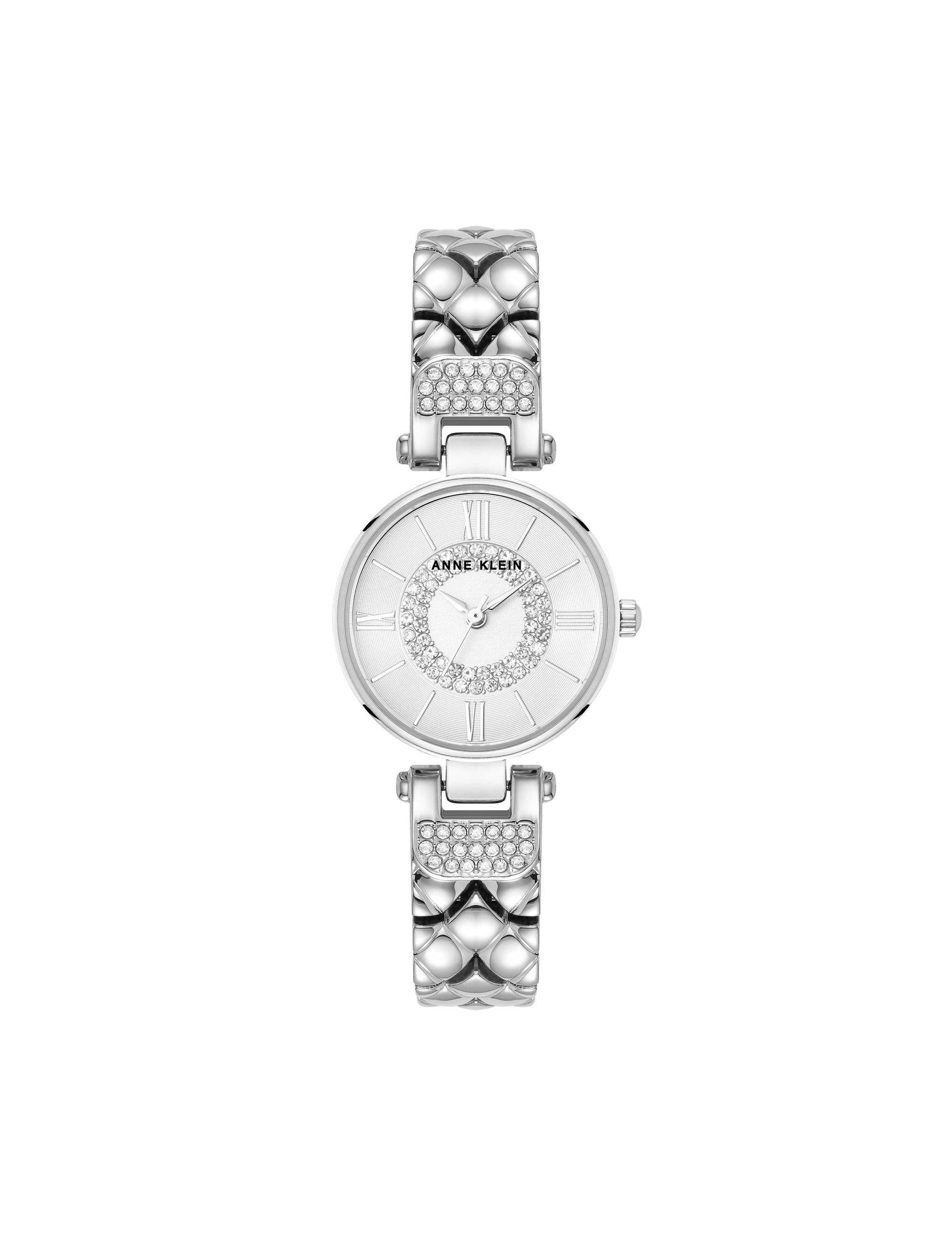 Anne Klein Silver-Tone Crystal Accented V-Link Watch