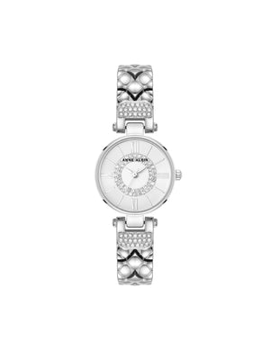 Anne Klein Silver-Tone Crystal Accented V-Link Watch