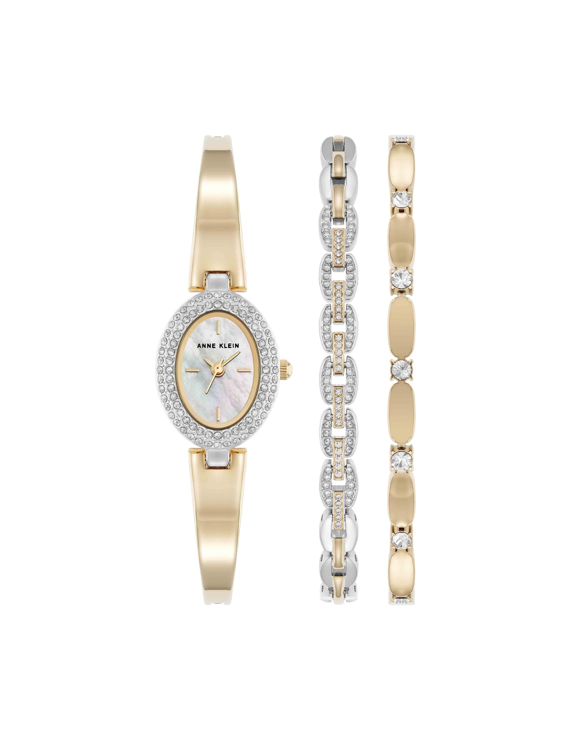 Anne Klein Two-Tone Crystal Accented Watch and Bracelet Set
