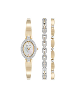 Anne Klein Two-Tone Crystal Accented Watch and Bracelet Set