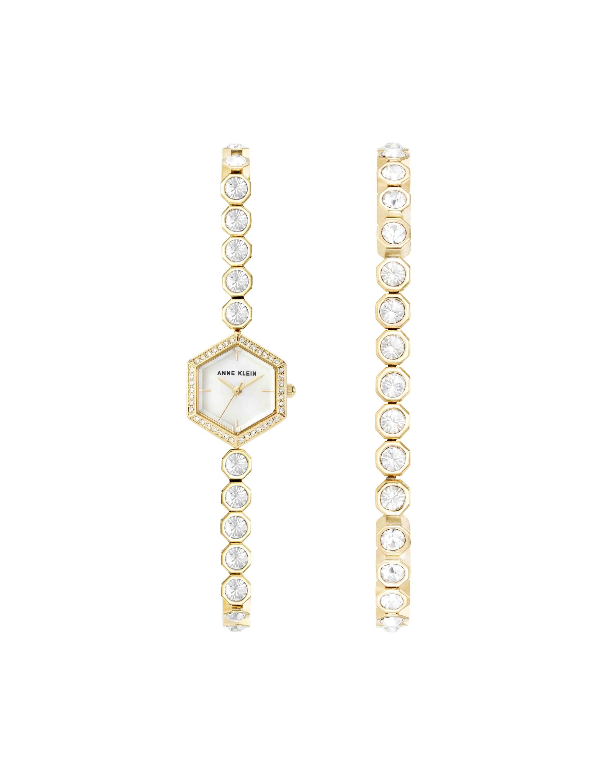 Anne Klein Gold-Tone Crystal Tennis Bracelet Watch Set