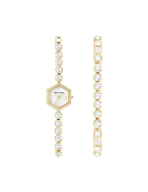 Anne Klein Gold-Tone Crystal Tennis Bracelet Watch Set