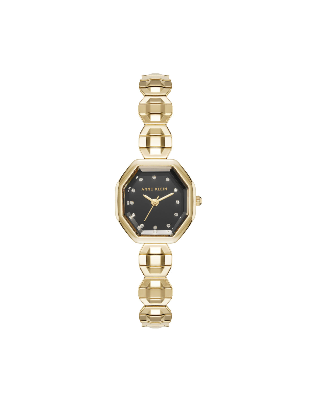 Anne Klein Gold-Tone/Black Crystal Accented Expansion Band Watch