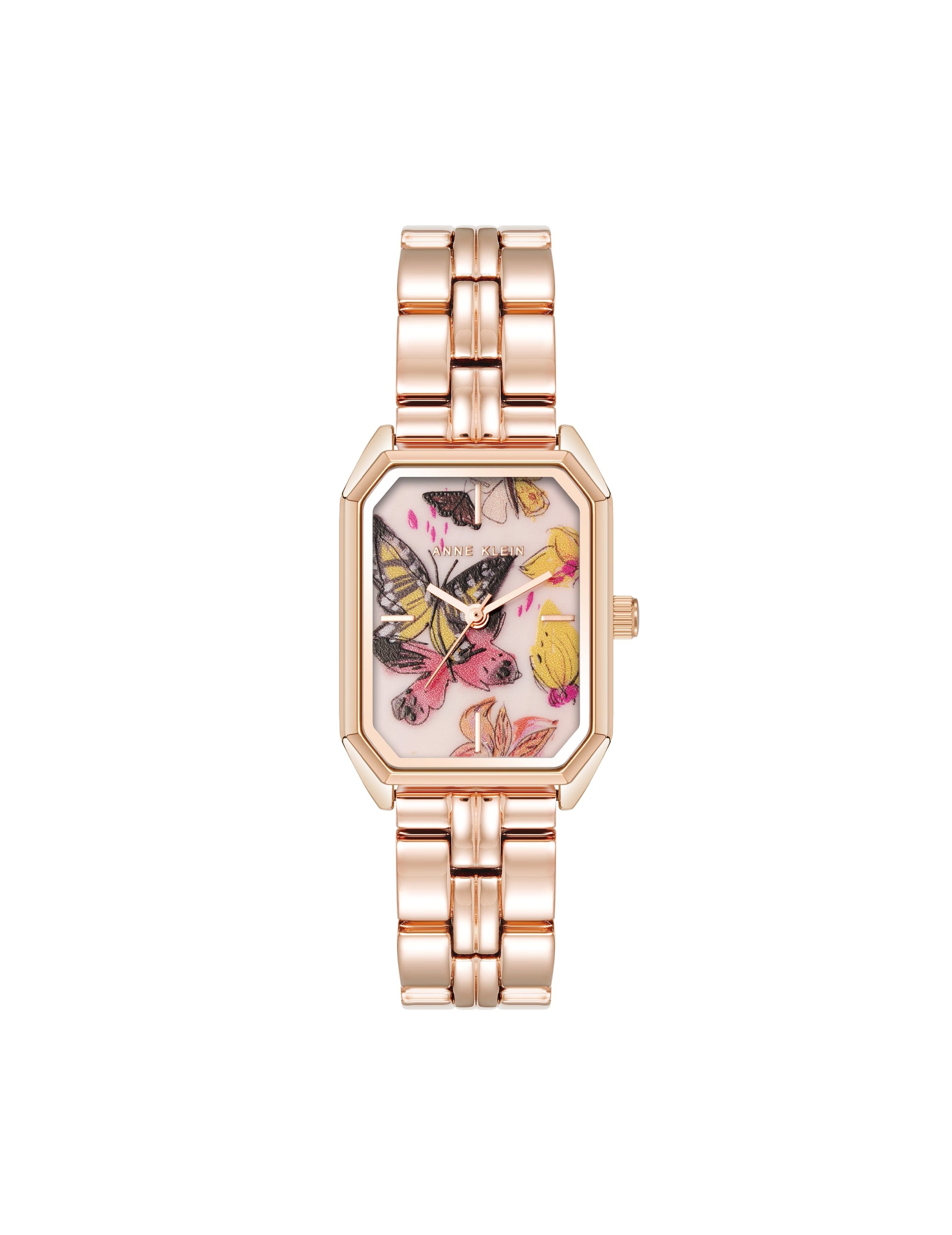 Anne Klein Rose Gold-Tone Octagonal Shaped Butterfly Dial Bracelet Watch