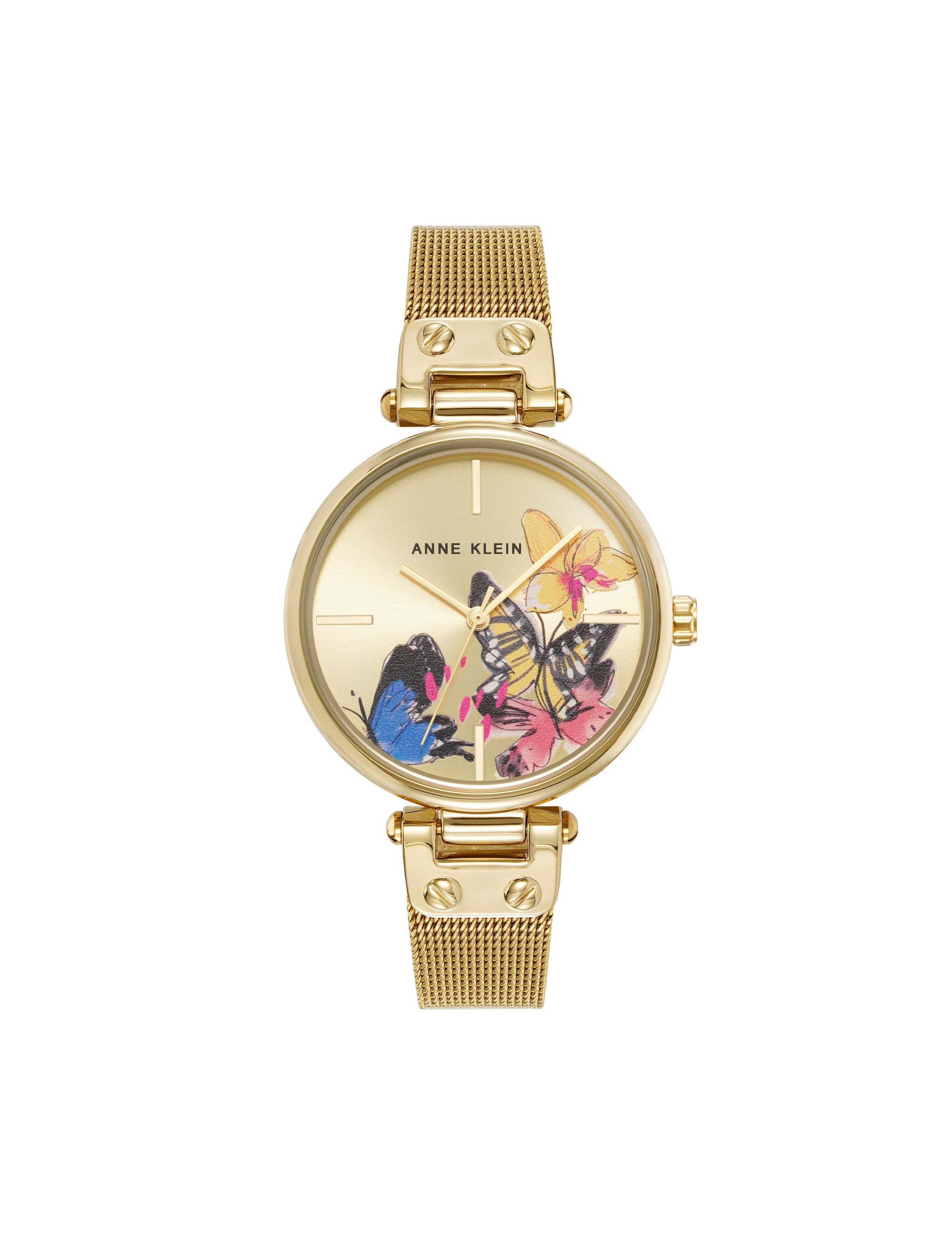 Anne Klein Gold-Tone Butterfly Dial Mesh Bracelet Watch
