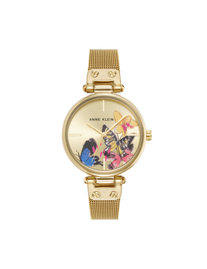 Anne Klein Gold-Tone Butterfly Dial Mesh Bracelet Watch