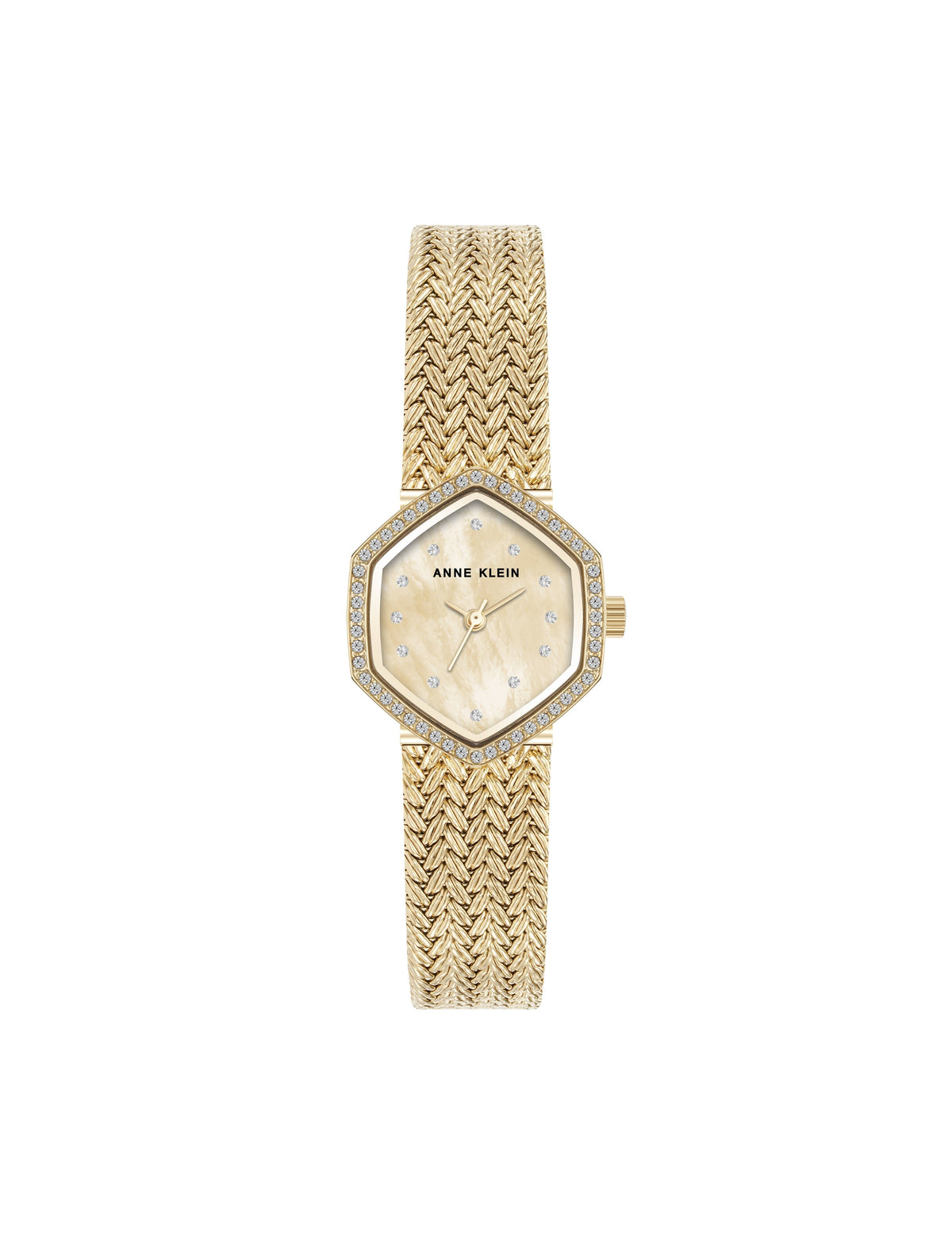 Anne Klein Gold-Tone Crystal Accented Mesh Bracelet Watch