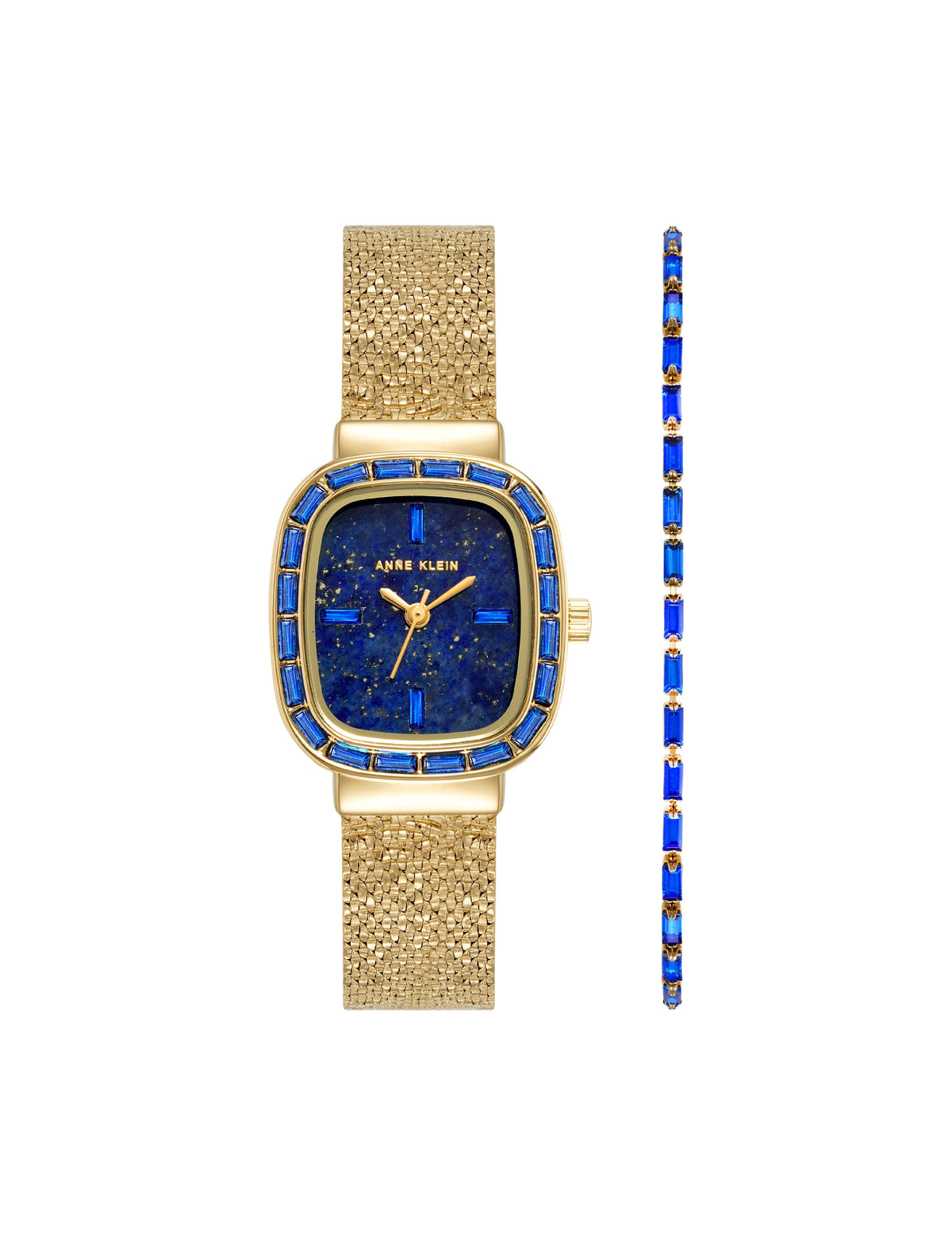 Anne Klein Gold-Tone/Blue Genuine Gemstone Watch and Bracelet Set