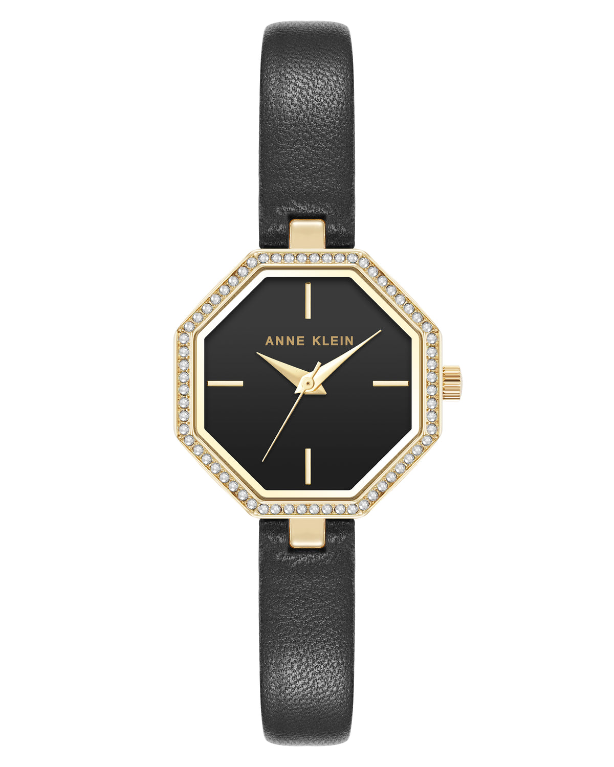 Crystal Accented Octagonal Leather Strap Watch