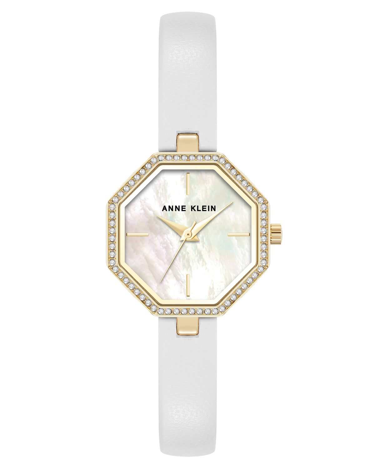 Crystal Accented Octagonal Leather Strap Watch