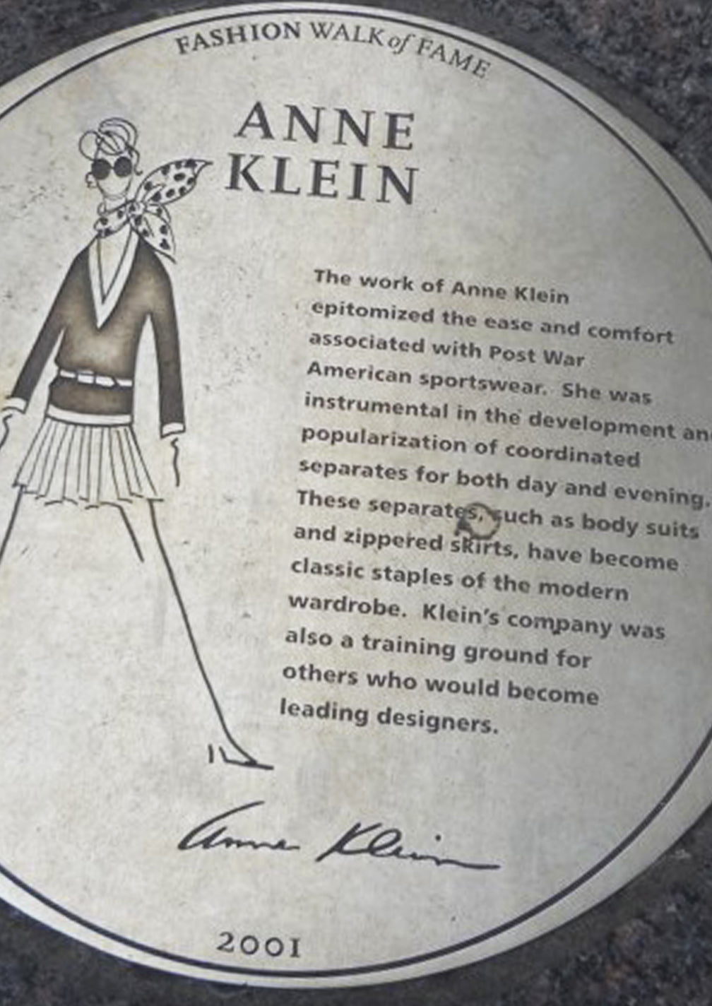 Anne Klein's Plaque on Seventh Avenue