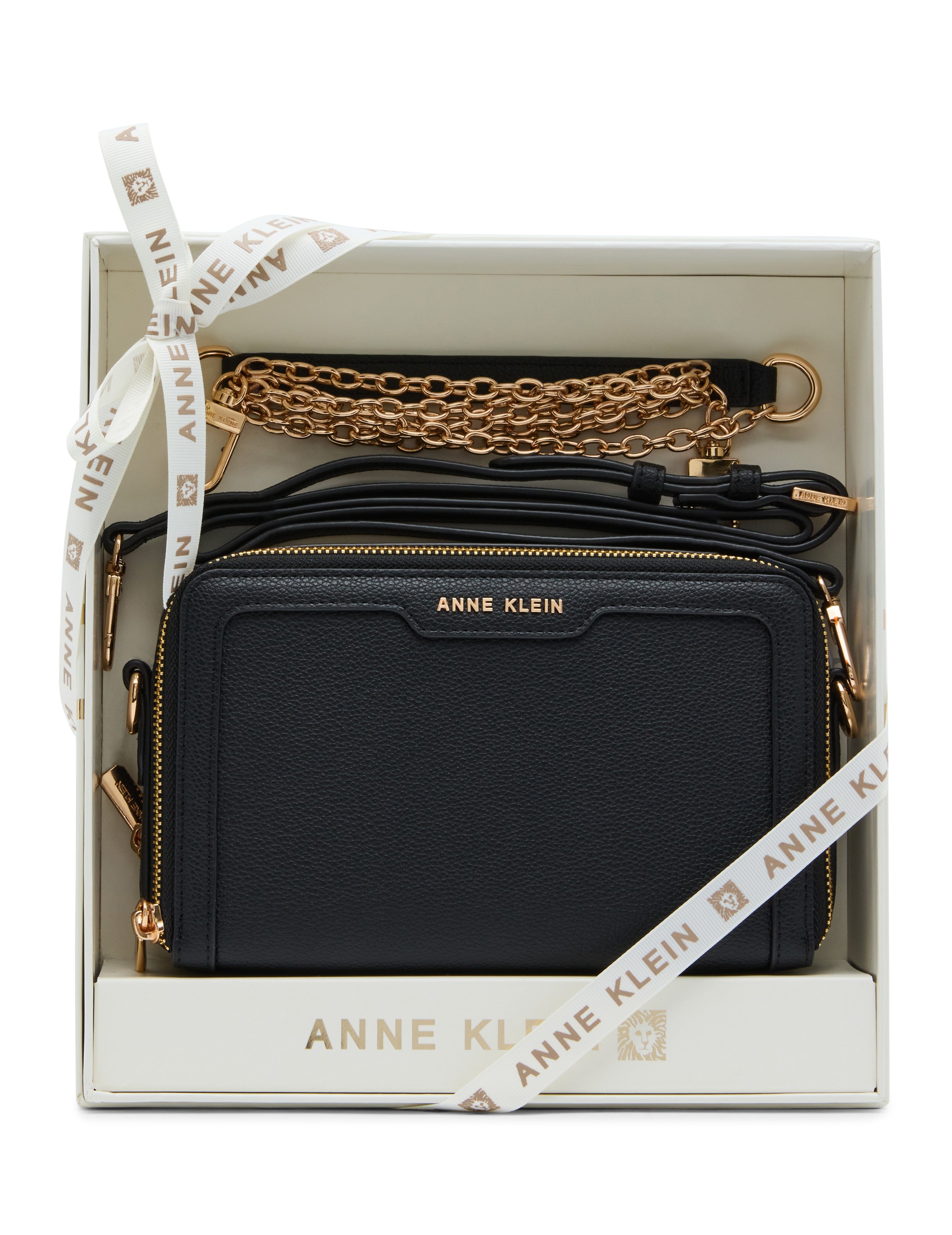 anne 　2 Dual Zip Compartment Camera Crossbody Bag in BLACK | Anne Klein
