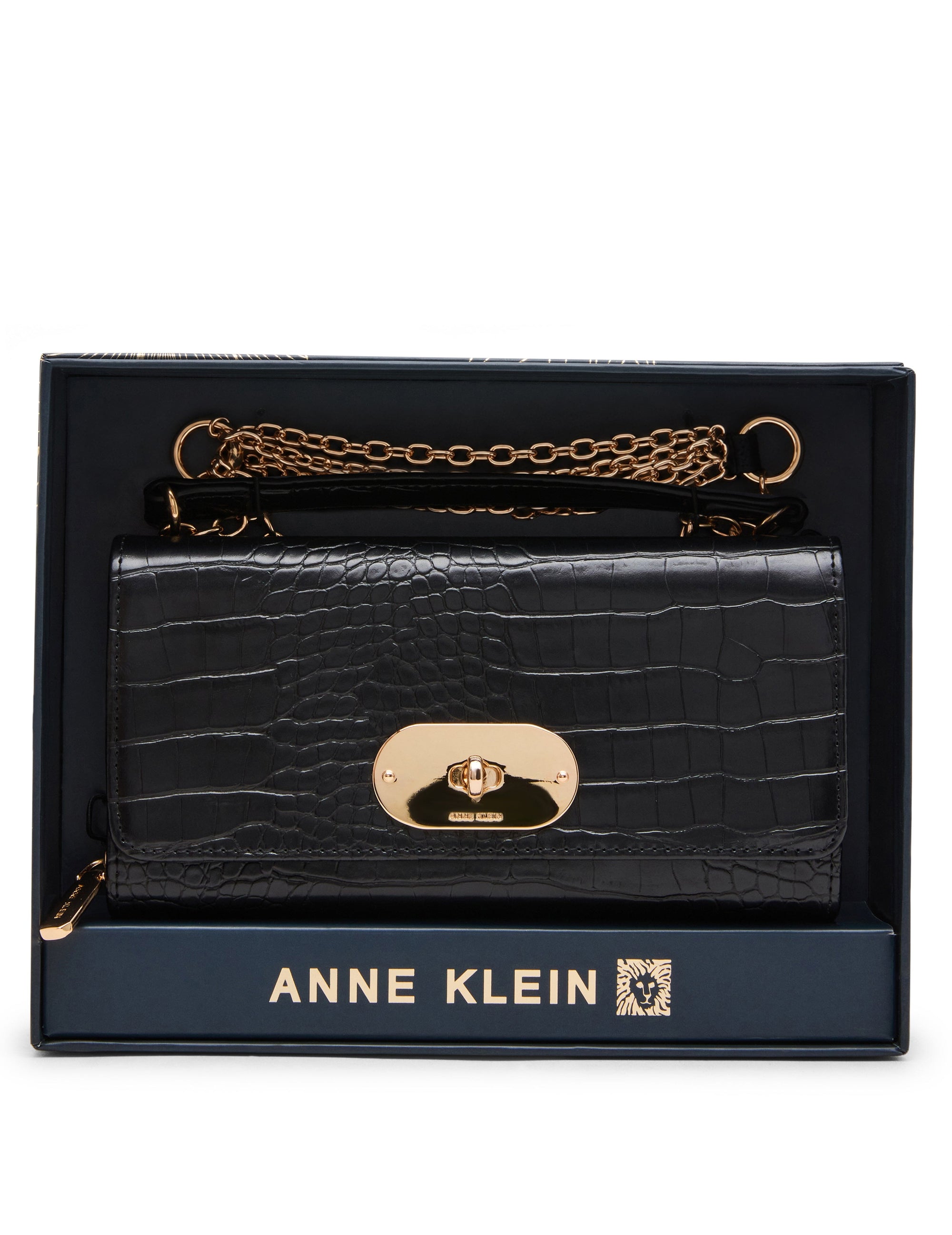 Faux Croc Embossed Turnlock Wallet on Chain WALLET ON CHAIN Madden - Handbags