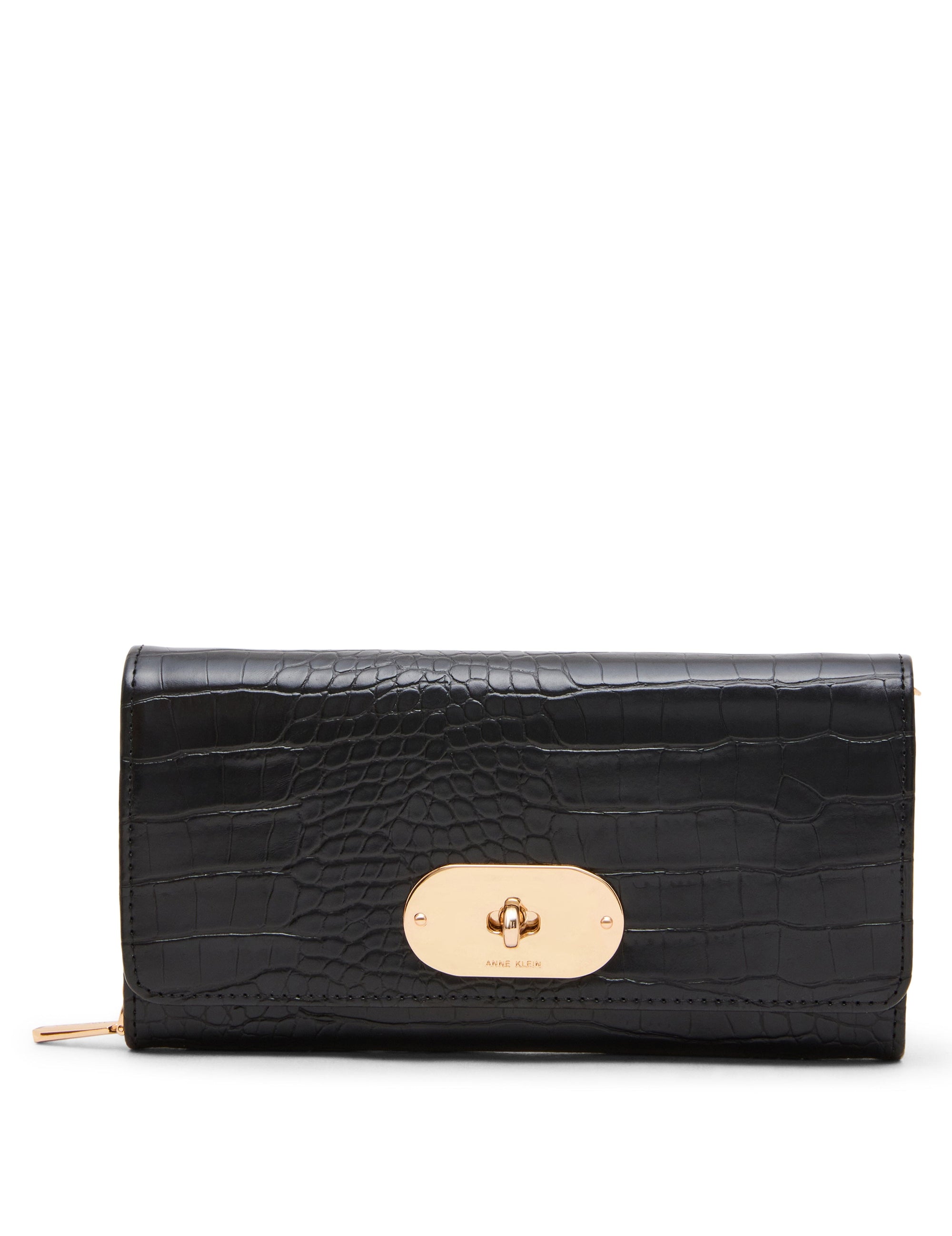 Faux Croc Embossed Turnlock Wallet on Chain WALLET ON CHAIN Madden - Handbags