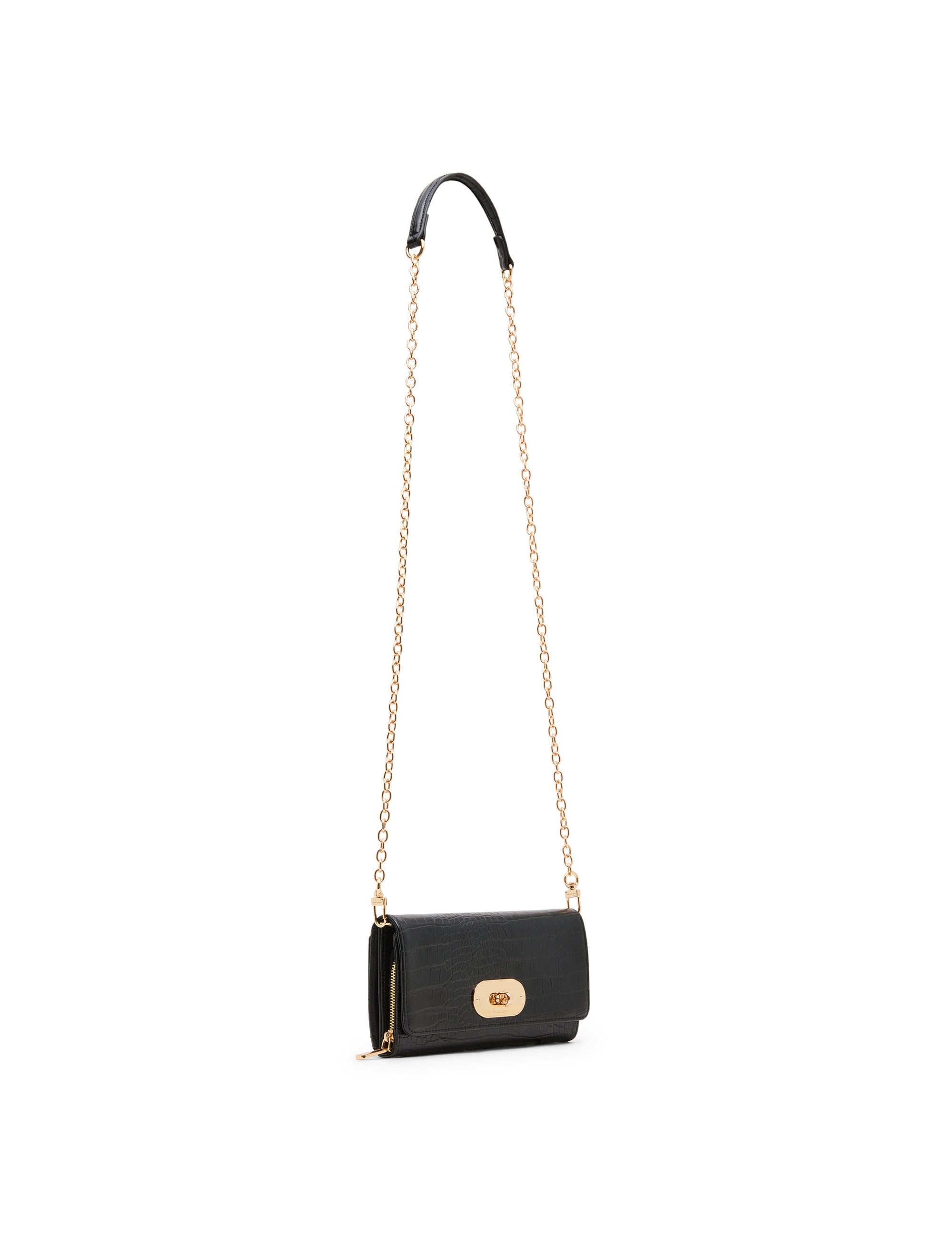 Faux Croc Embossed Turnlock Wallet on Chain WALLET ON CHAIN Madden - Handbags