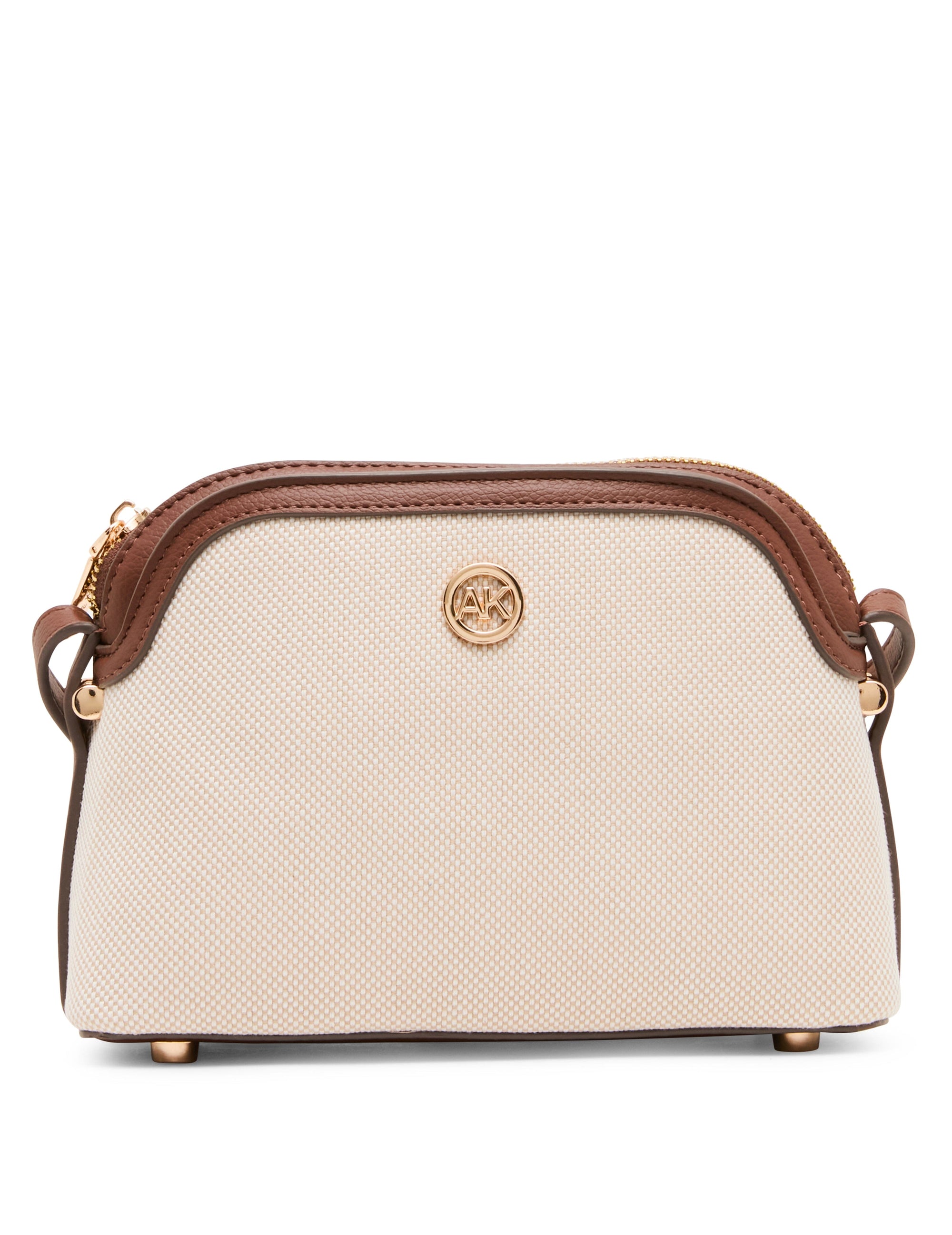 Anne Klein Natural/Walnut Dome Crossbody Bag with Detachable Card Case