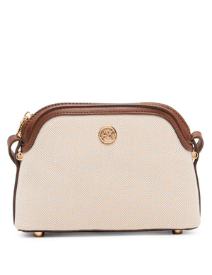 Anne Klein Natural/Walnut Dome Crossbody Bag with Detachable Card Case