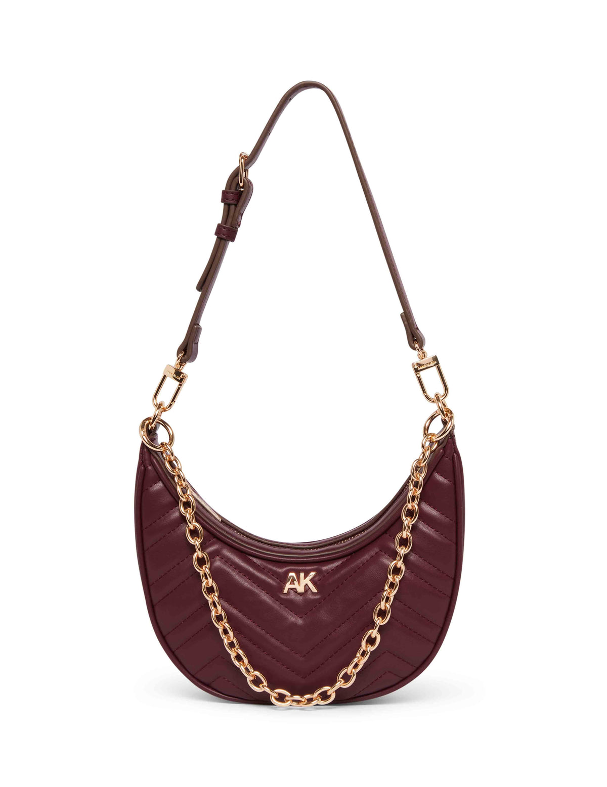 Anne Klein Cranberry Quilted Crescent Shoulder Bag With Swag Chain