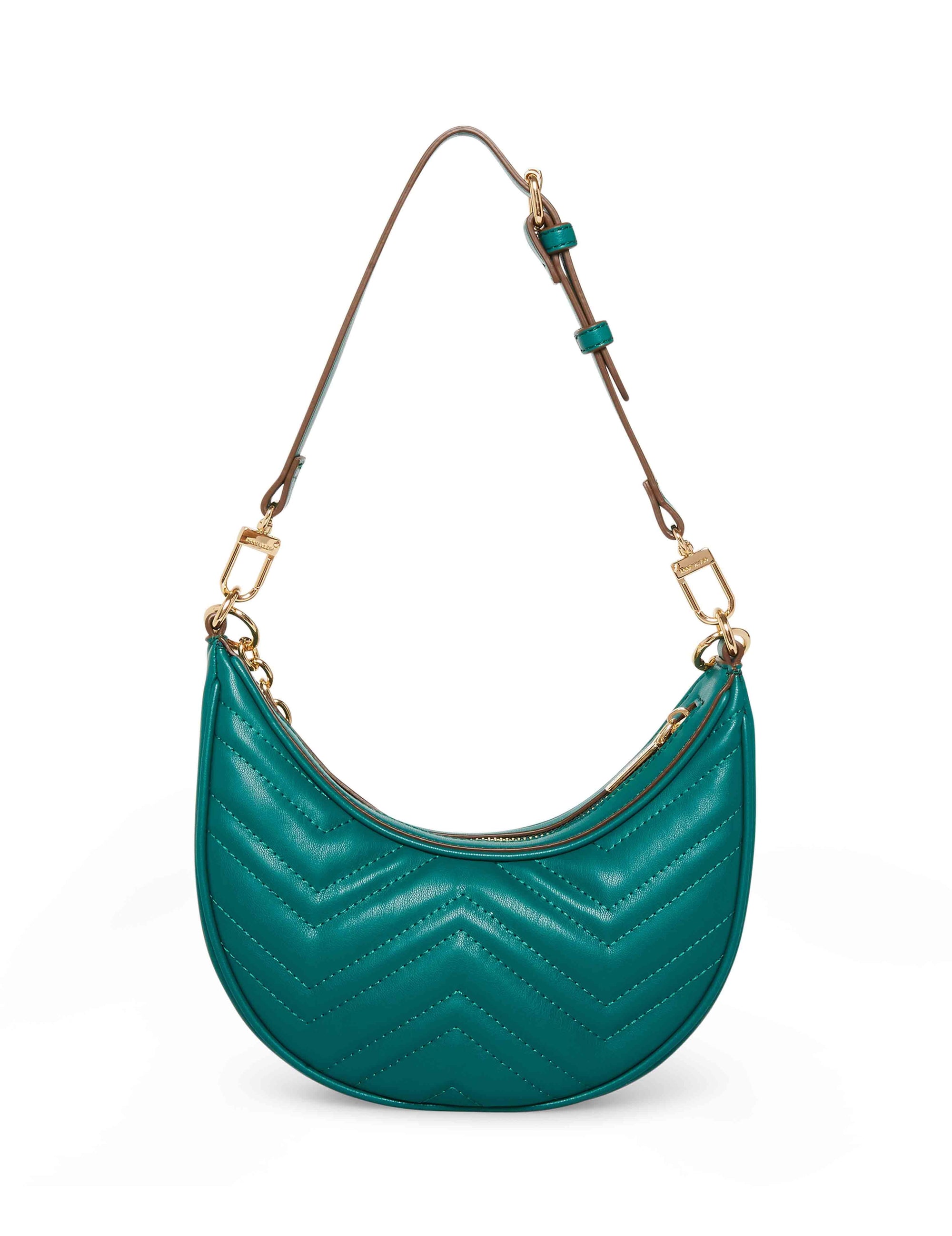 Anne Klein Emerald Quilted Crescent Shoulder Bag With Swag Chain