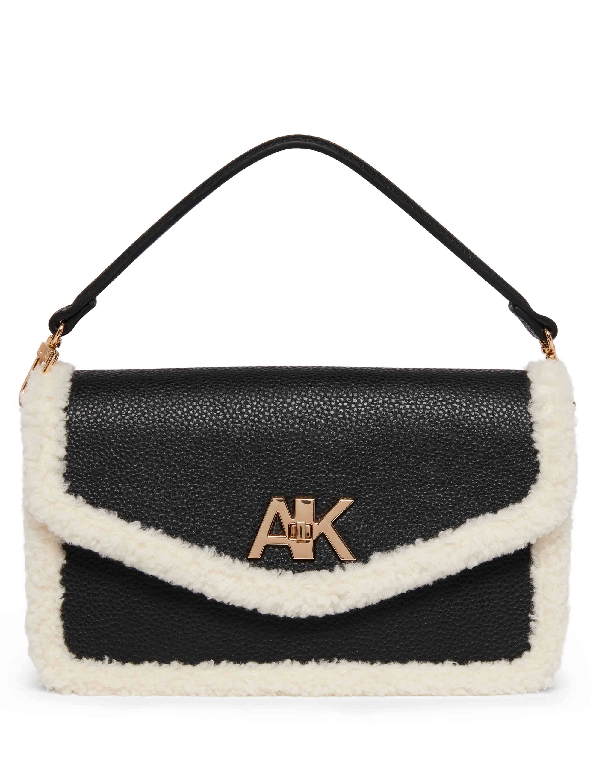Anne Klein E/W Convertible Sherpa Flap Shoulder Bag With Turn Lock