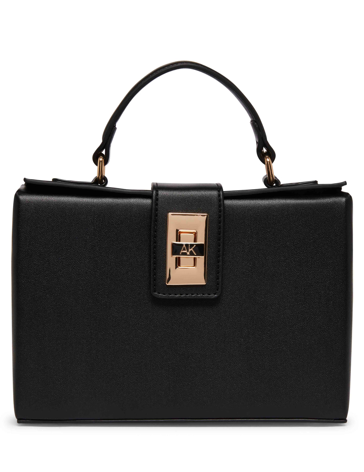 Anne Klein Black/Black Convertible Box Bag With AK Enamel Turn Lock