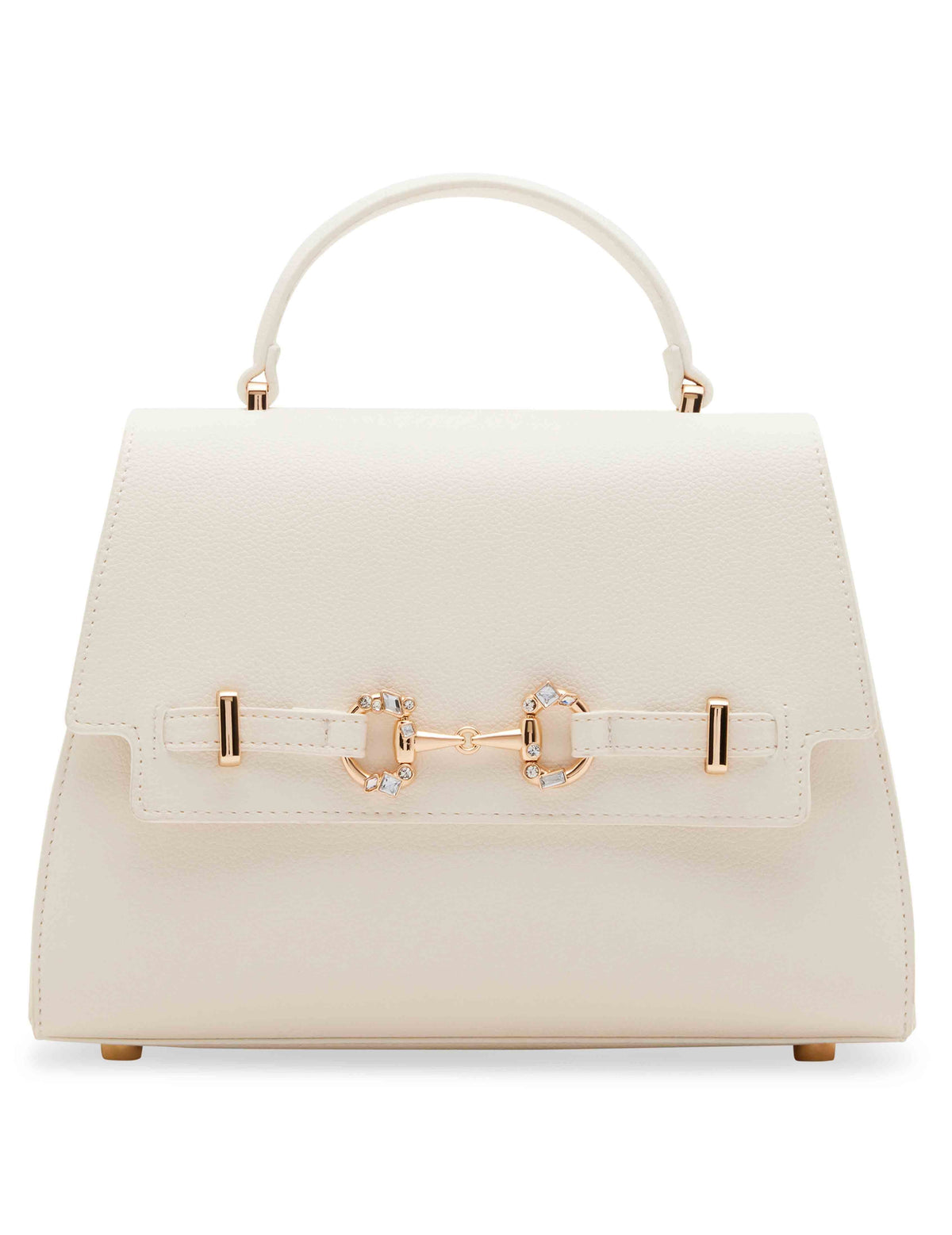 Anne Klein Anne White Top Handle Satchel With Embellished Horse Bit Detailing