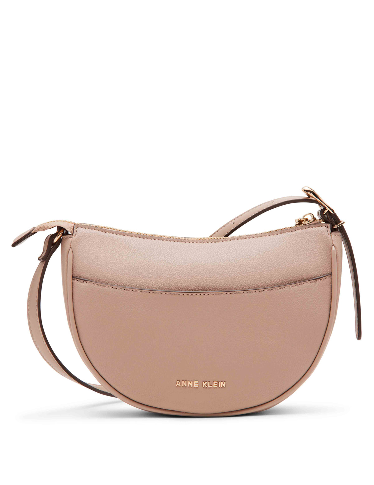 Anne Klein Timeless Taupe Sculpted buckle half moon crossbody