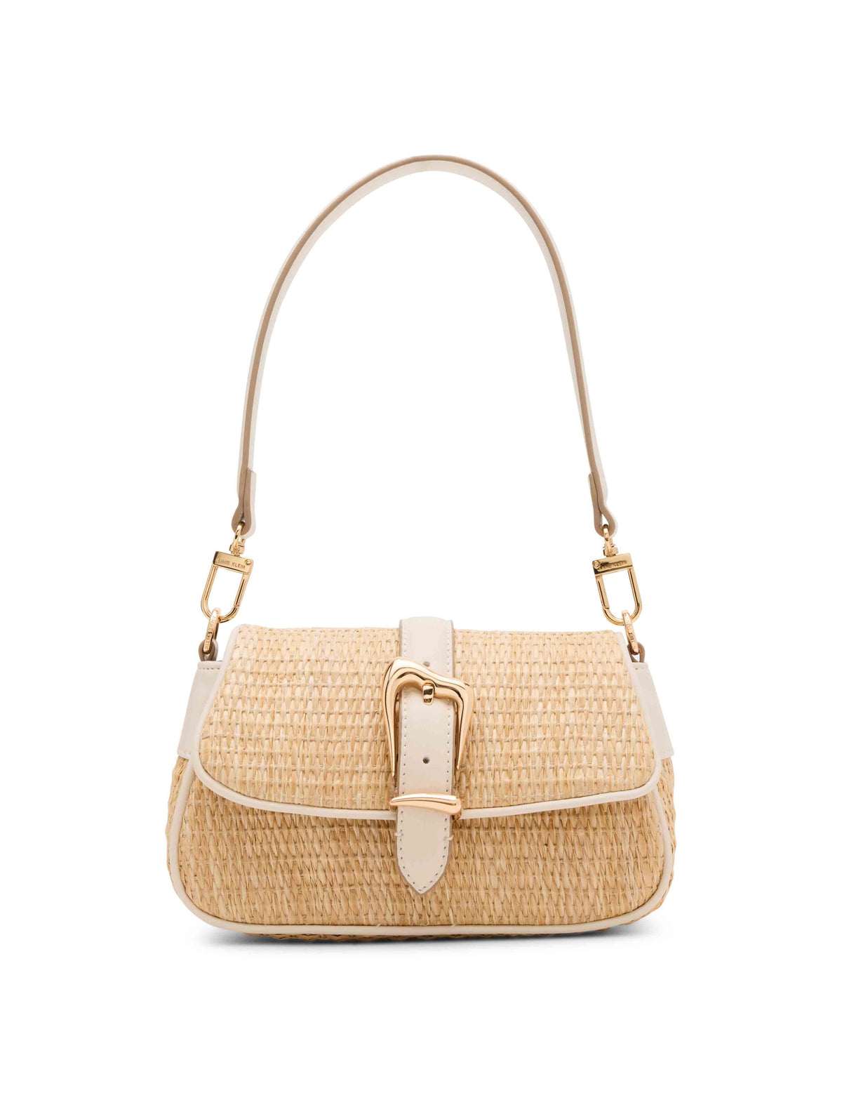 Anne Klein Natural/Parchment Scuplted Buckle Saddle with Detachable Strap