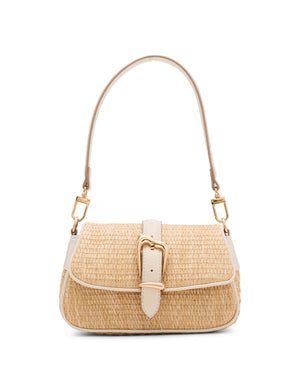 Anne Klein Natural/Parchment Scuplted Buckle Saddle with Detachable Strap