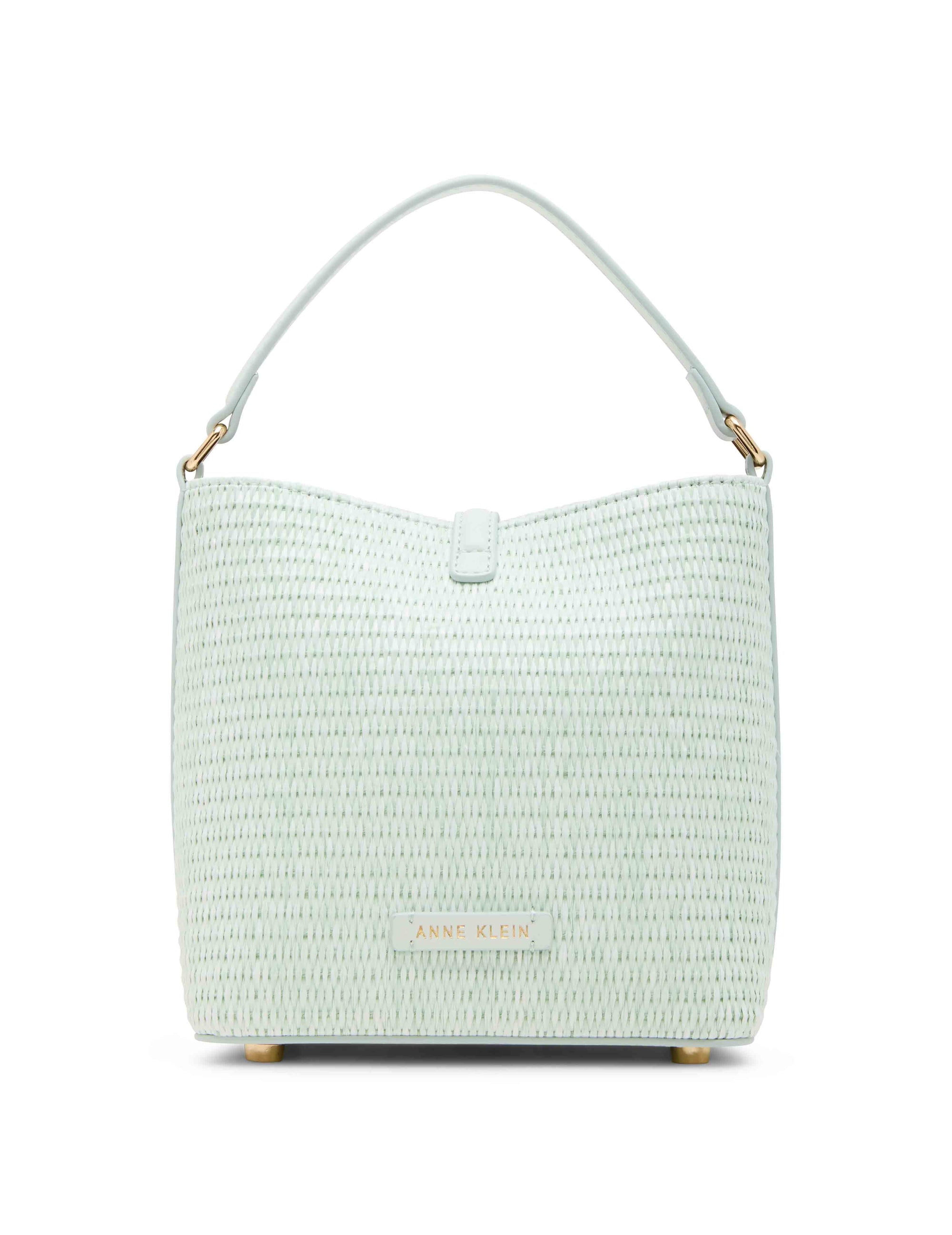 Anne Klein Small Straw Bucket with Detachable Strap