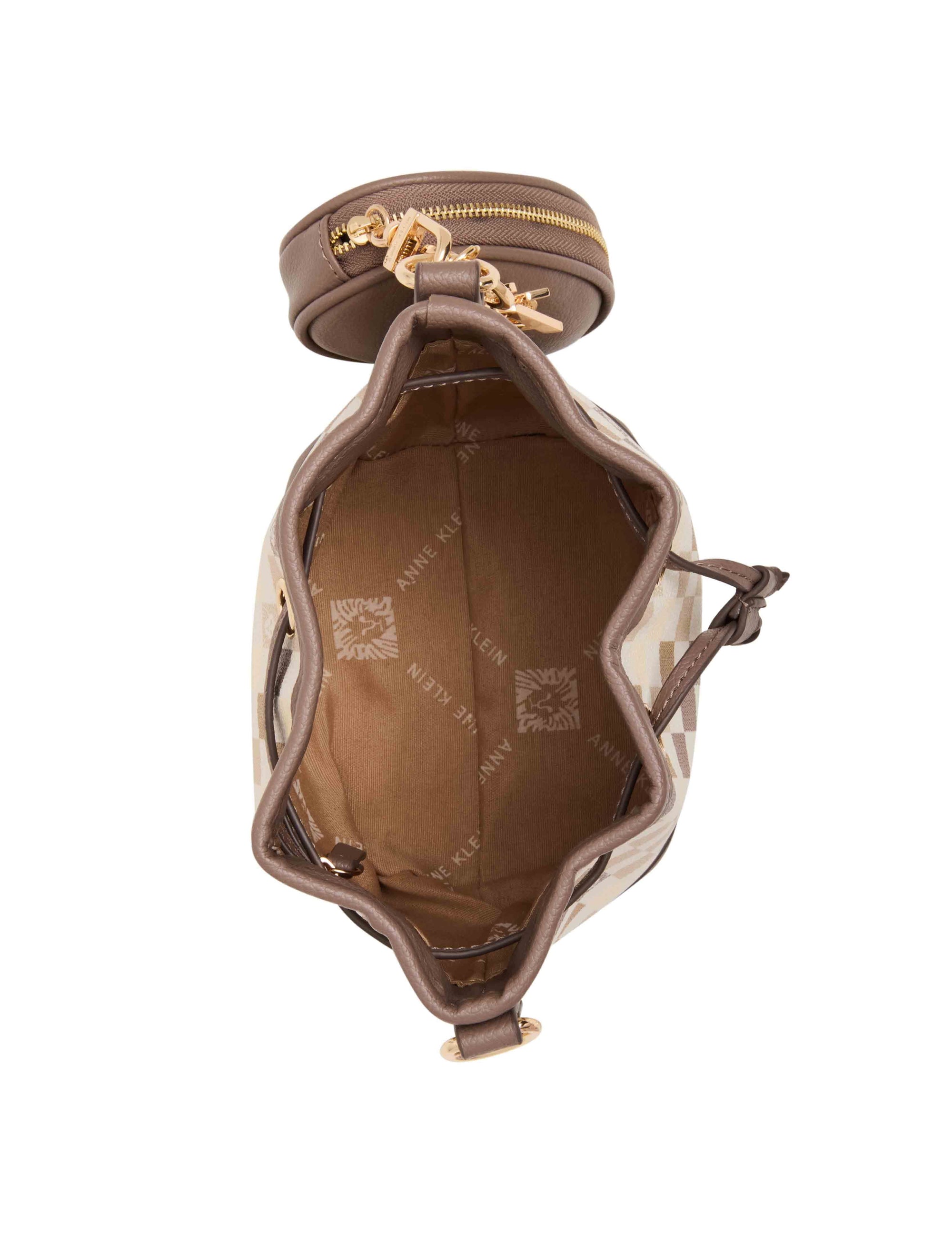 Anne Klein Graphic Tile Lion Logo Small Bucket with Crossbody Strap