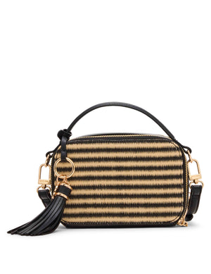 Anne Klein Natural-Black Stripe/Black Camera Bag With Convertible Strap