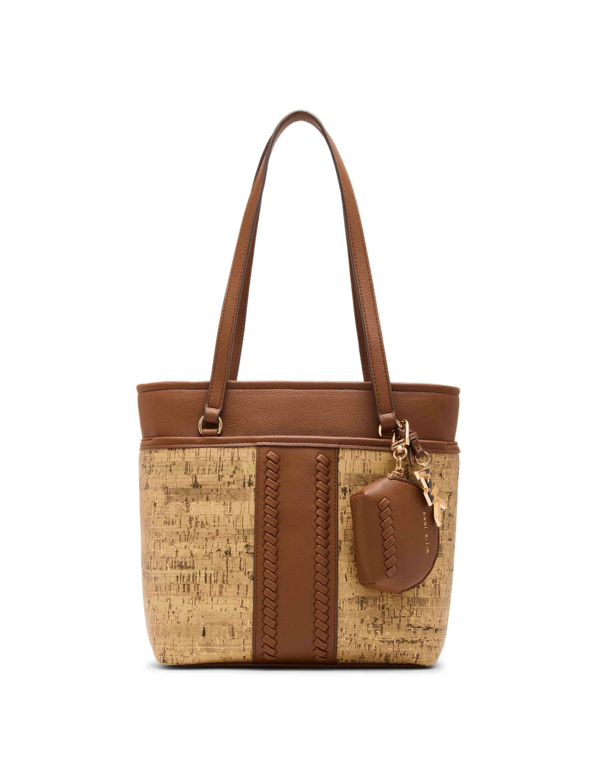 Anne Klein Metallic Gold/Chestnut Whipstitch Pocket Tote