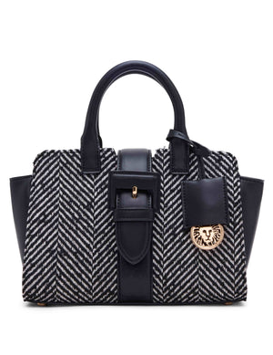 Anne Klein Black/Black-White Mini Satchel with Convertible Strap