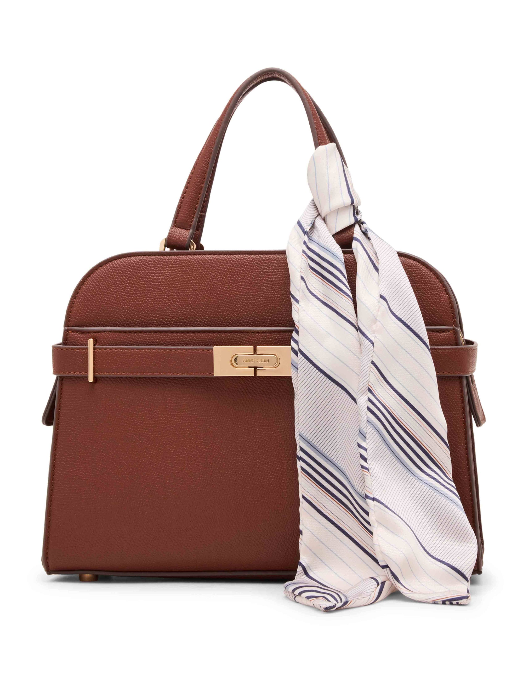 Anne Klein Walnut Medium Belted Satchel with Convertible Strap