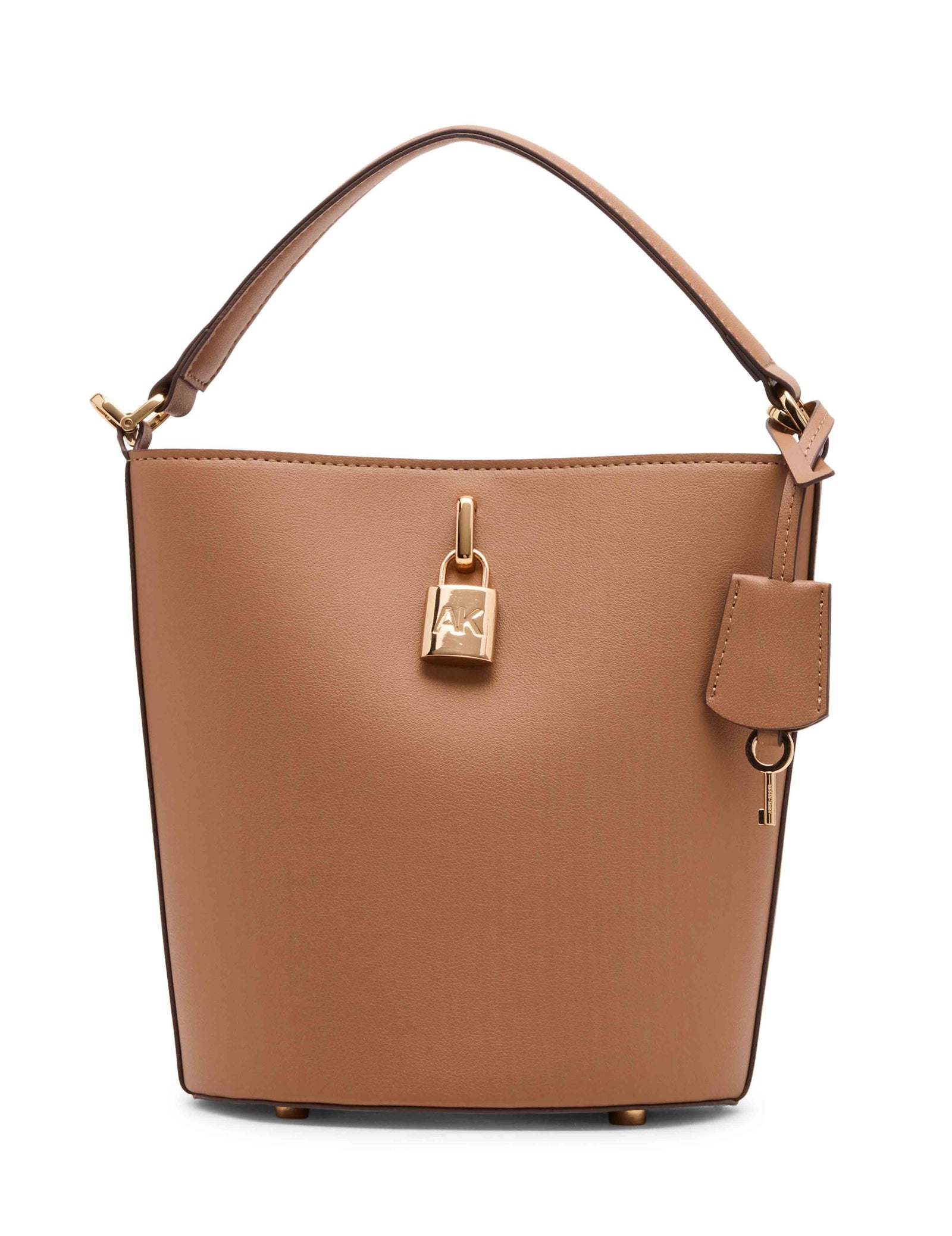 Anne Klein Mocha Small Lock Bucket with Convertible Strap