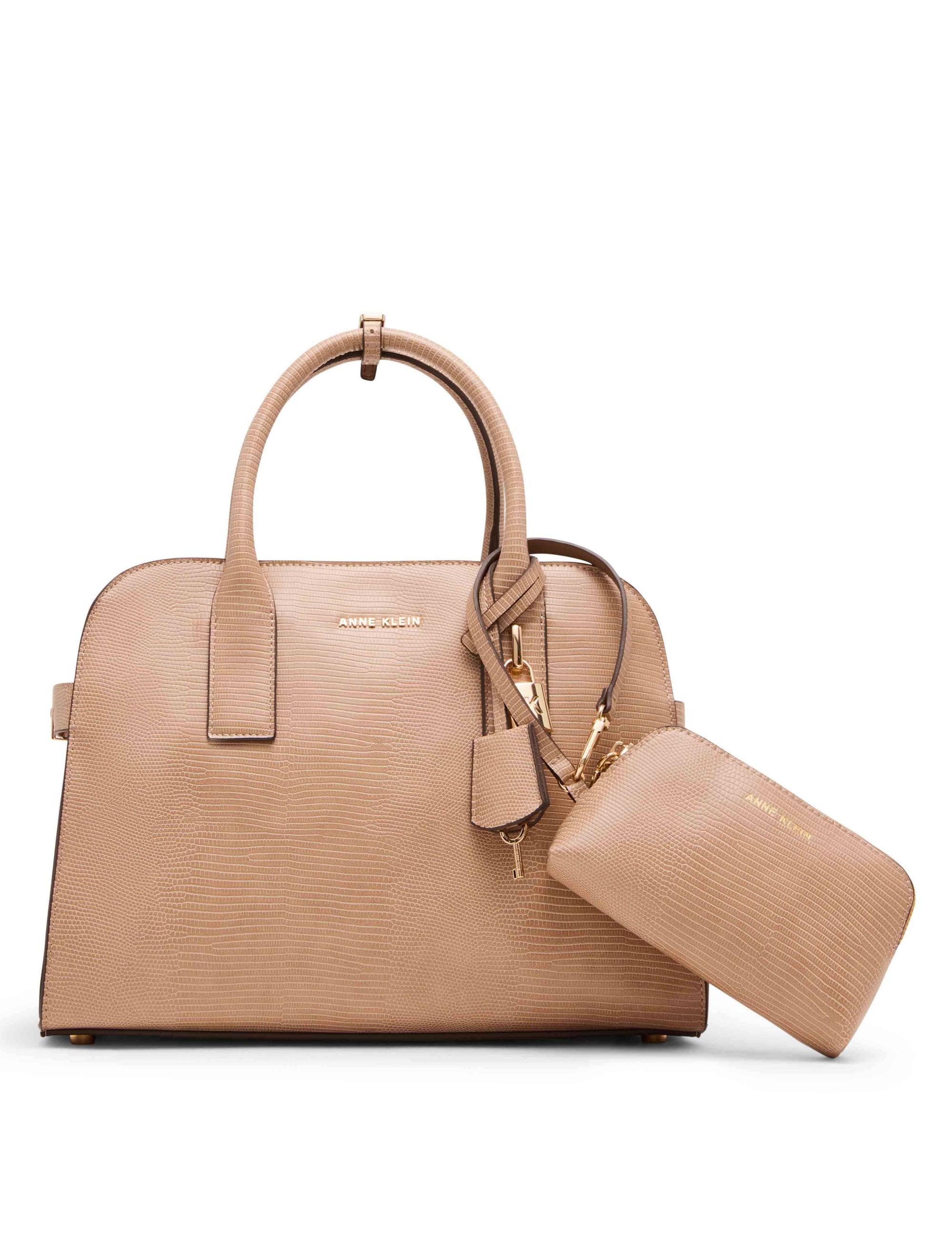 Anne Klein Mocha Small Curved Satchel with Convertible Strap