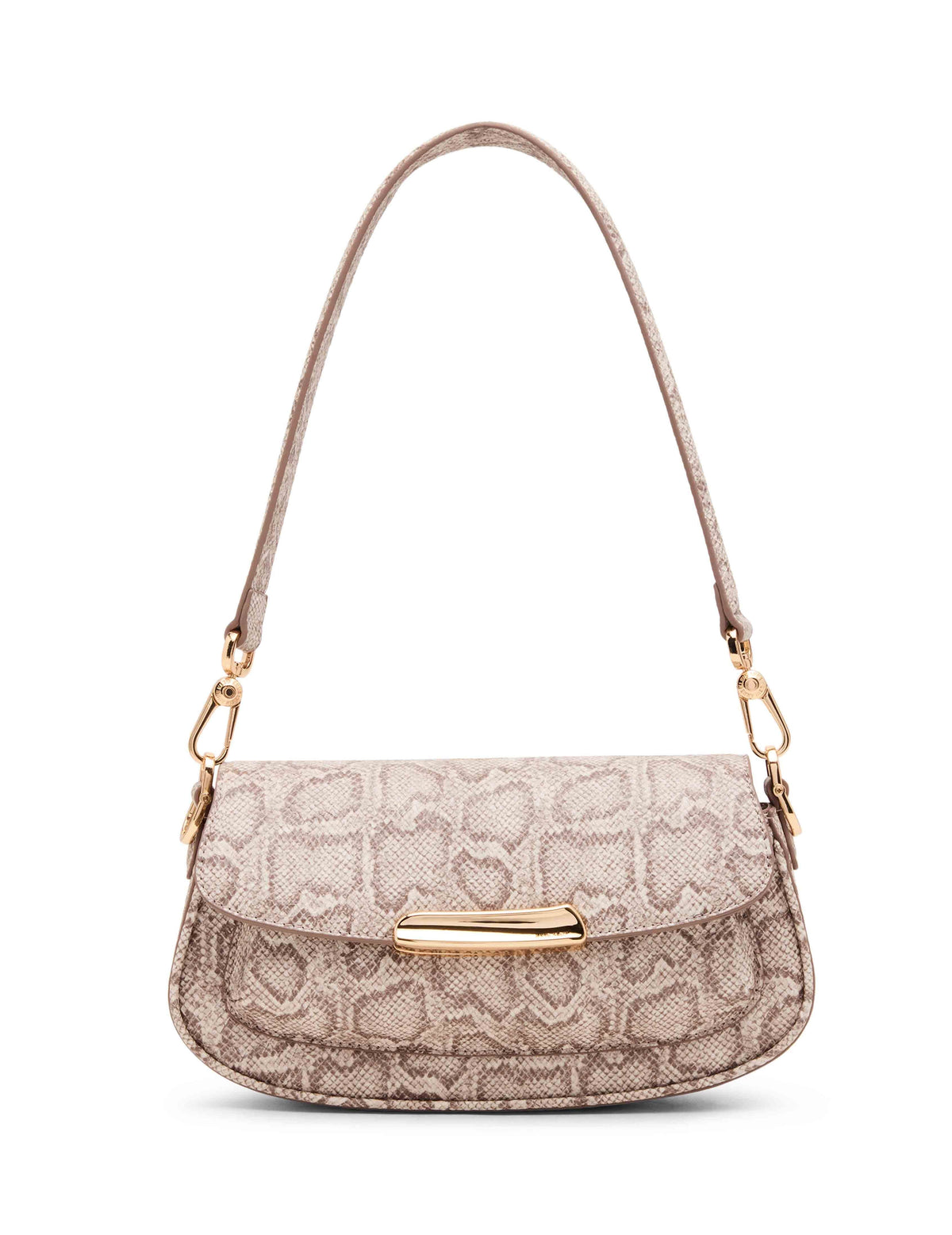 Anne Klein Mink Tonal Faux Snake Sculpted Plaque East West Shoulder Bag