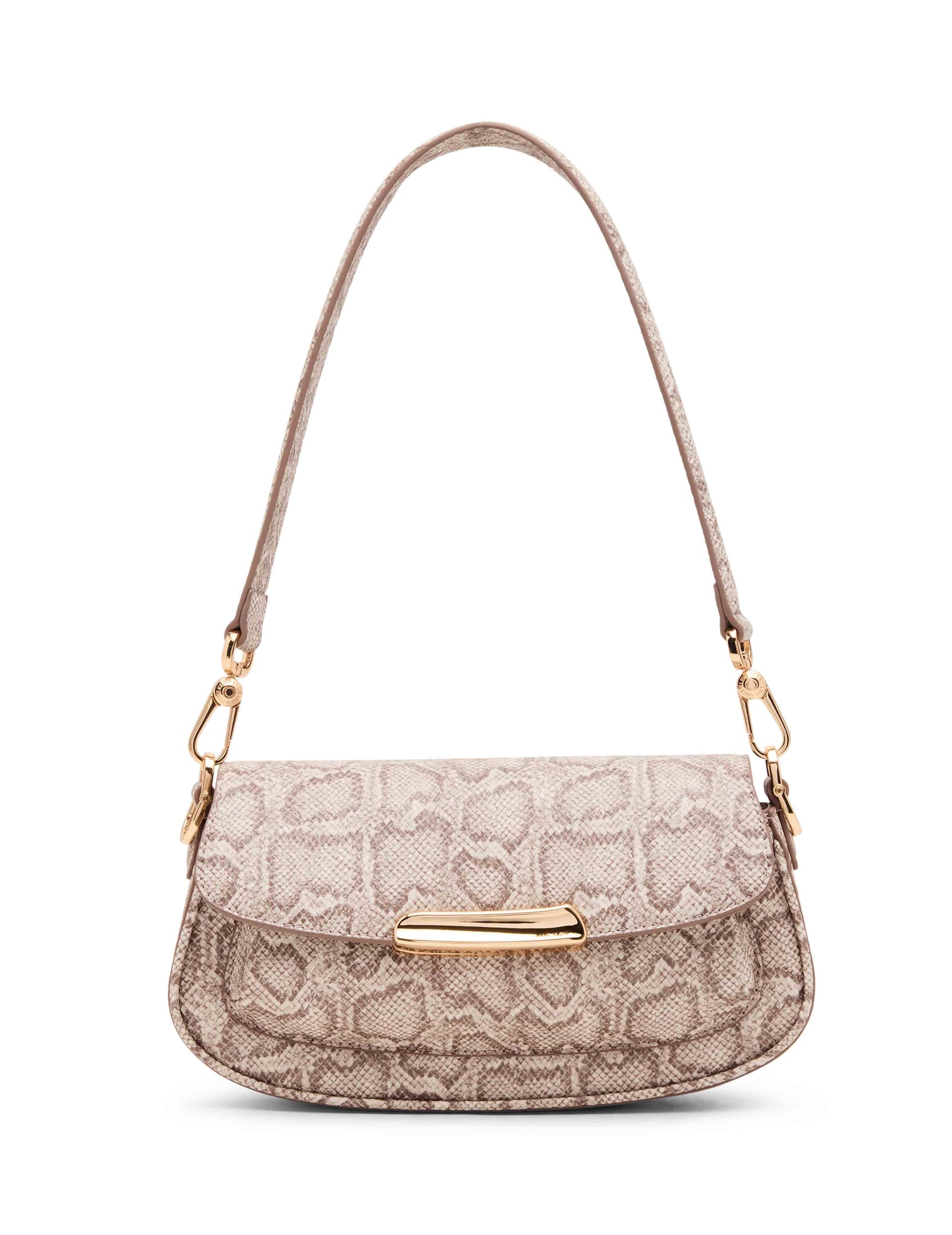 Anne Klein Mink Tonal Faux Snake Sculpted Plaque East West Shoulder Bag